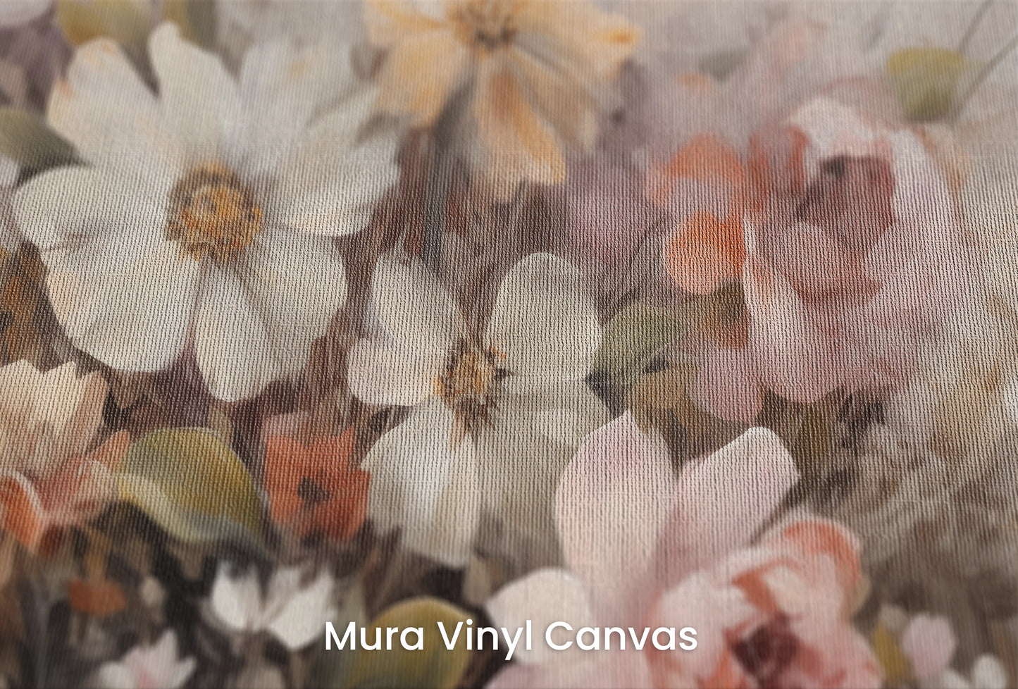 Zbliżenie na artystyczną fototapetę o nazwie Ethereal Blossoms na podłożu Mura Vinyl Canvas - faktura naturalnego płótna.