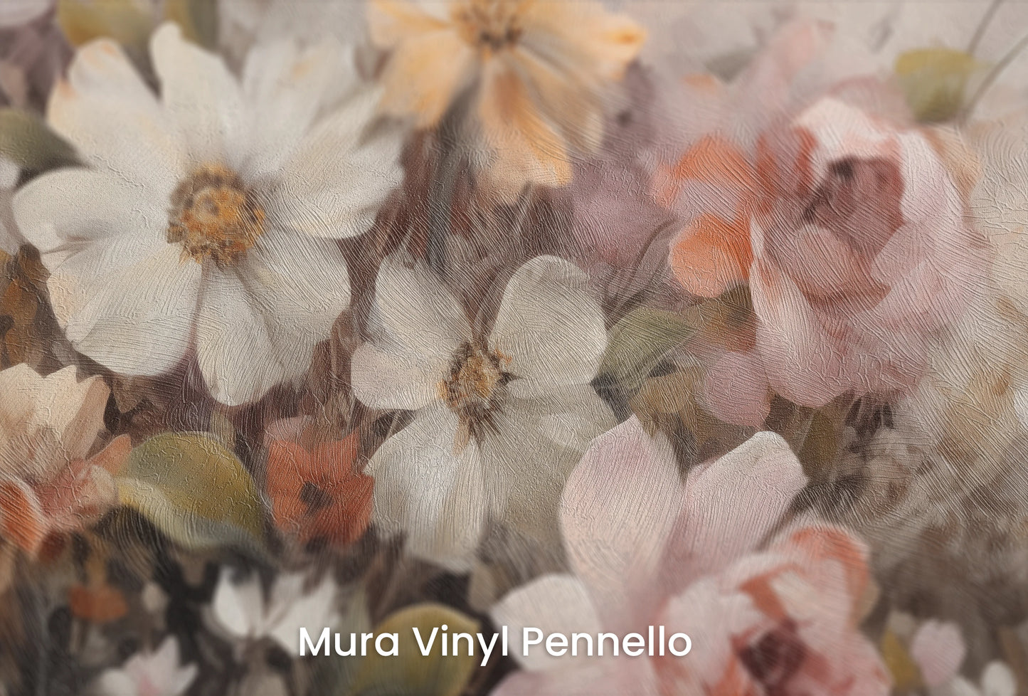 Zbliżenie na artystyczną fototapetę o nazwie Ethereal Blossoms na podłożu Mura Vinyl Pennello - faktura pociągnięć pędzla malarskiego.