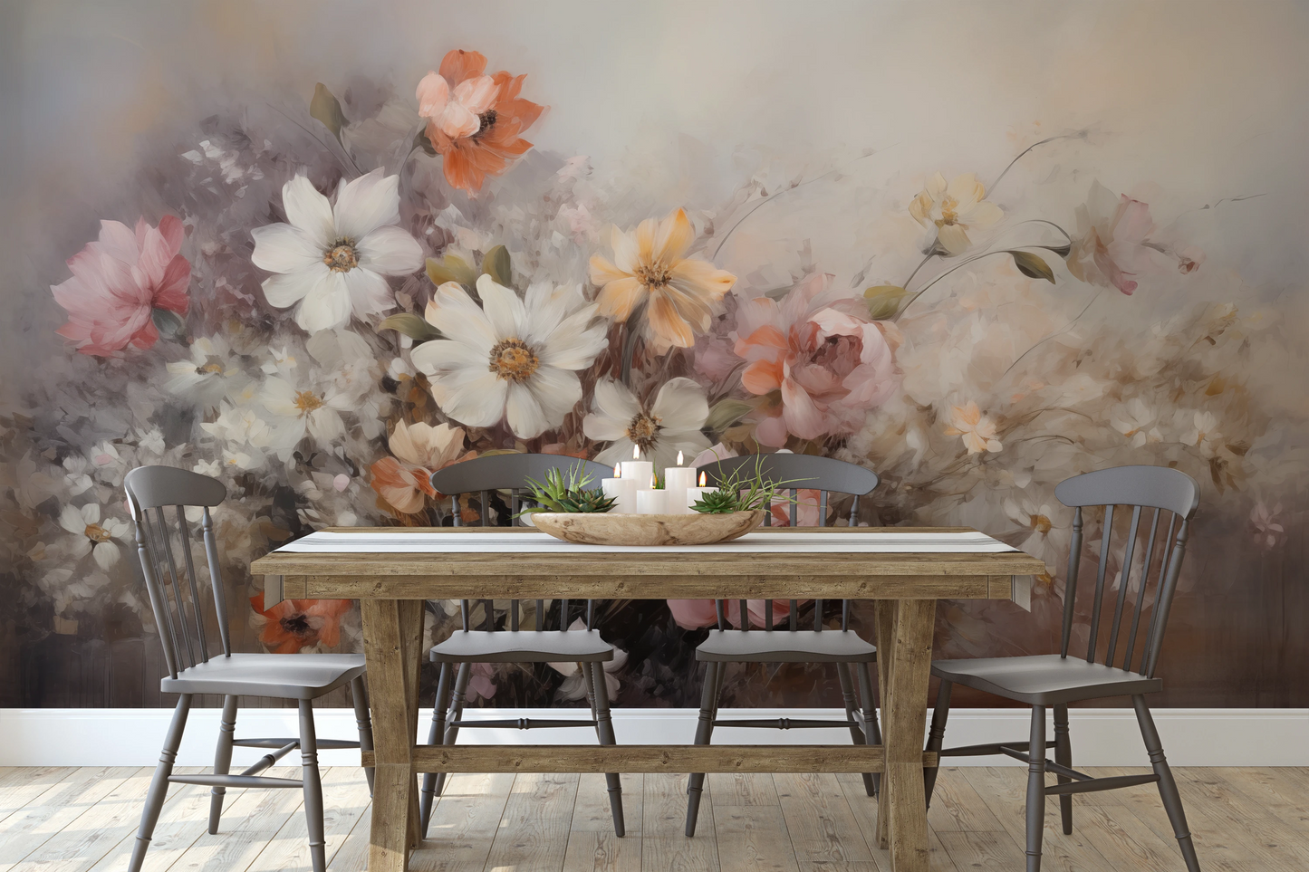 Fototapeta malowana o nazwie Ethereal Blossoms pokazana w aranżacji wnętrza.