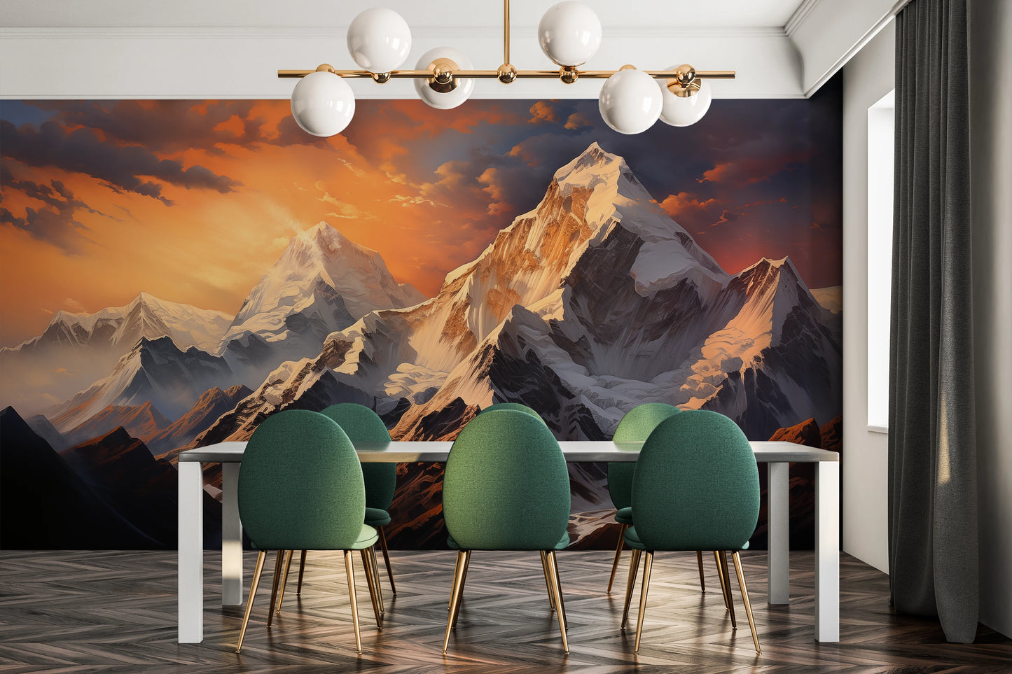 Fototapeta malowana o nazwie Dawn Alpenglow pokazana w aranżacji wnętrza.