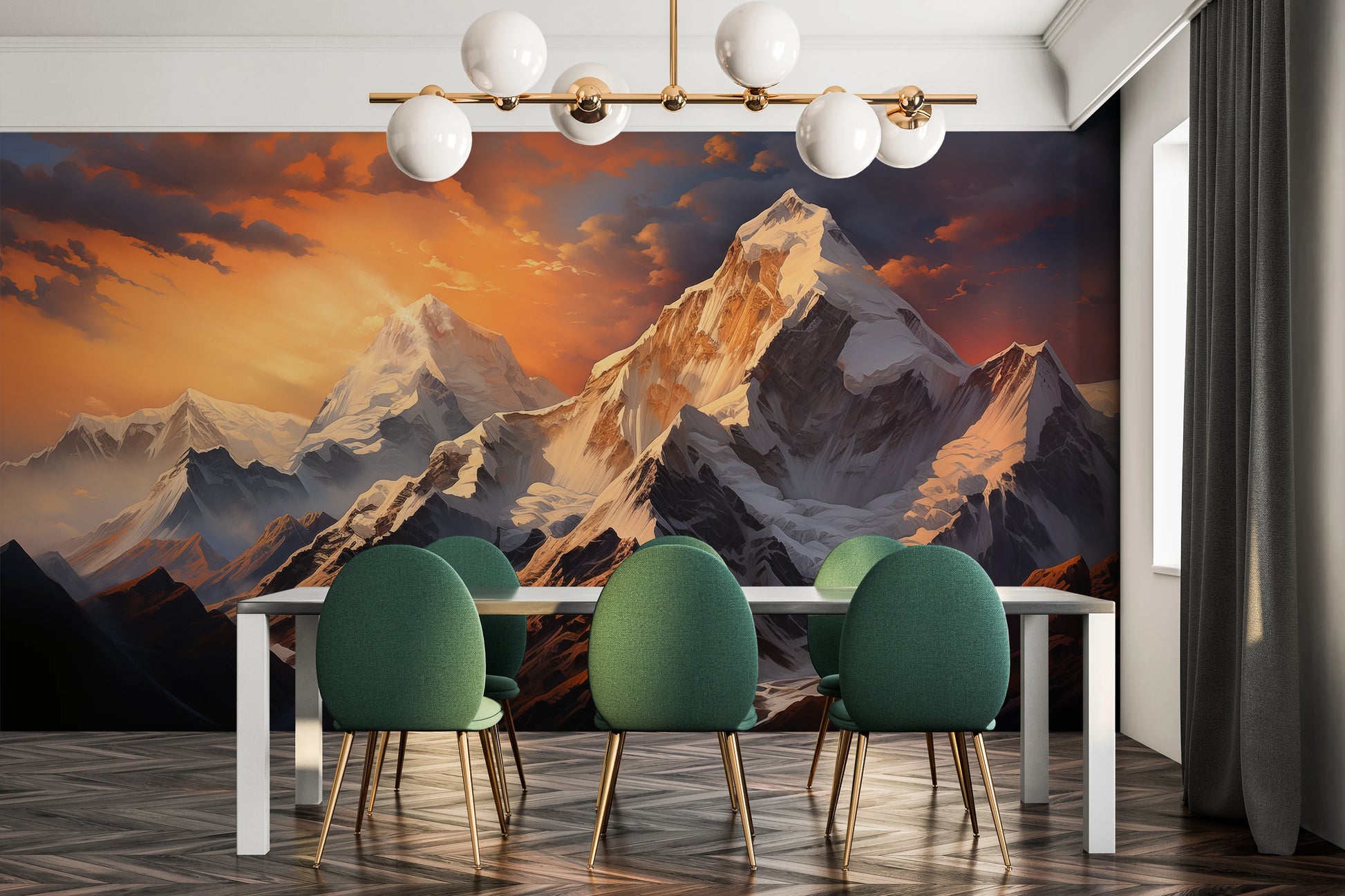 Fototapeta malowana o nazwie Dawn Alpenglow pokazana w aranżacji wnętrza.