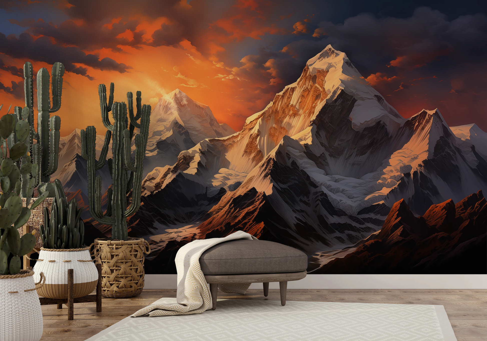 Wzór fototapety o nazwie Dawn Alpenglow pokazanej w kontekście pomieszczenia.