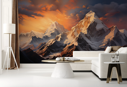 Wzór fototapety artystycznej o nazwie Dawn Alpenglow pokazanej w aranżacji wnętrza.