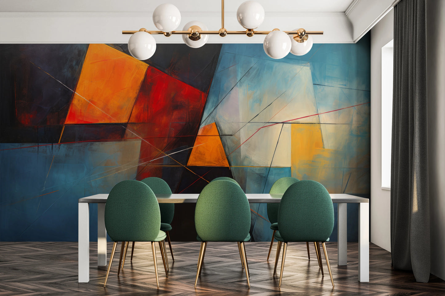 Fototapeta malowana o nazwie Geometric Warmth pokazana w aranżacji wnętrza.