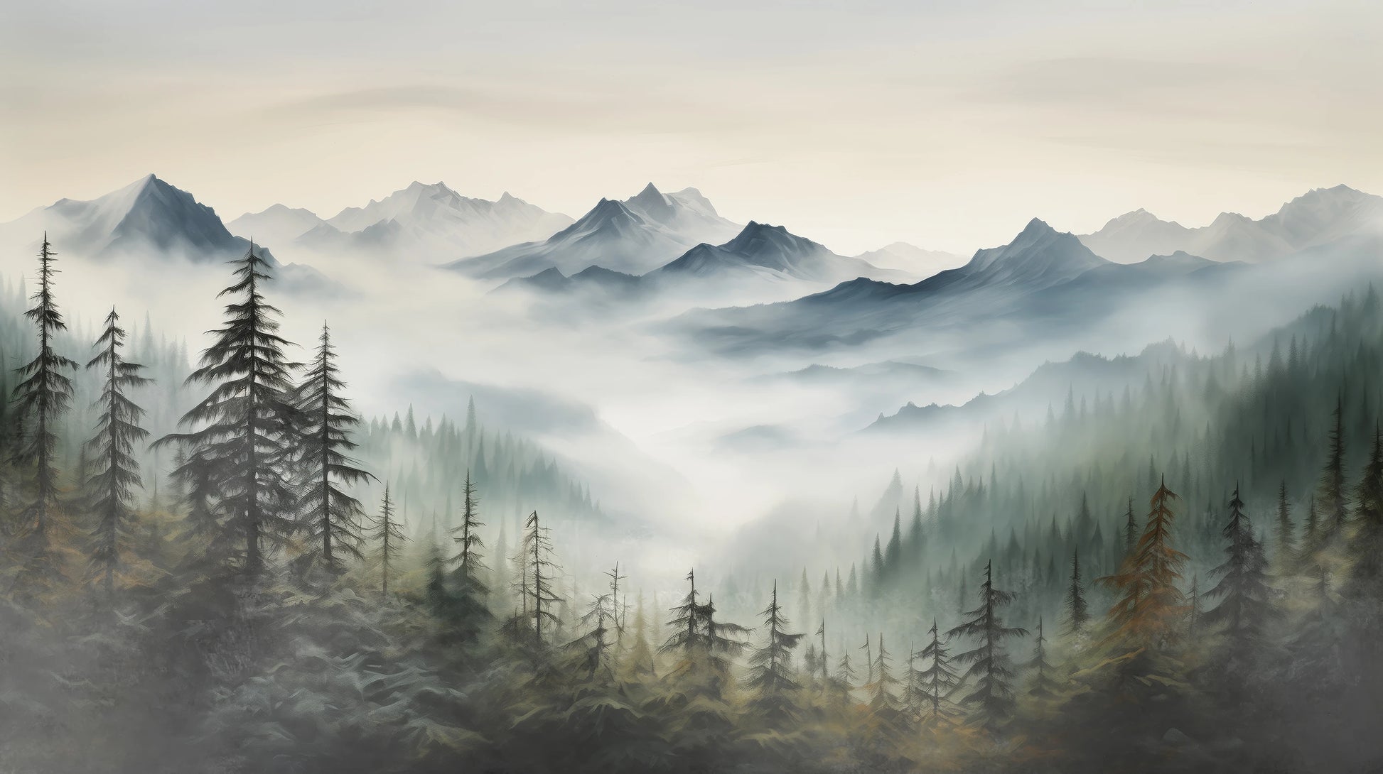 Prezentacja całego wzoru fototapety o nazwie Serene Pines