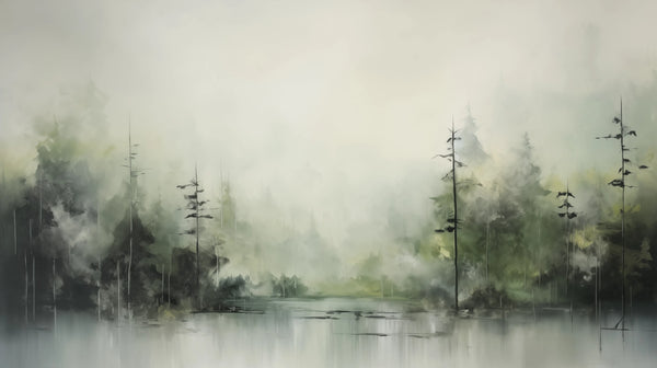 Forêt Brumeuse - papier peint minimaliste de forêt dans le style scandinave