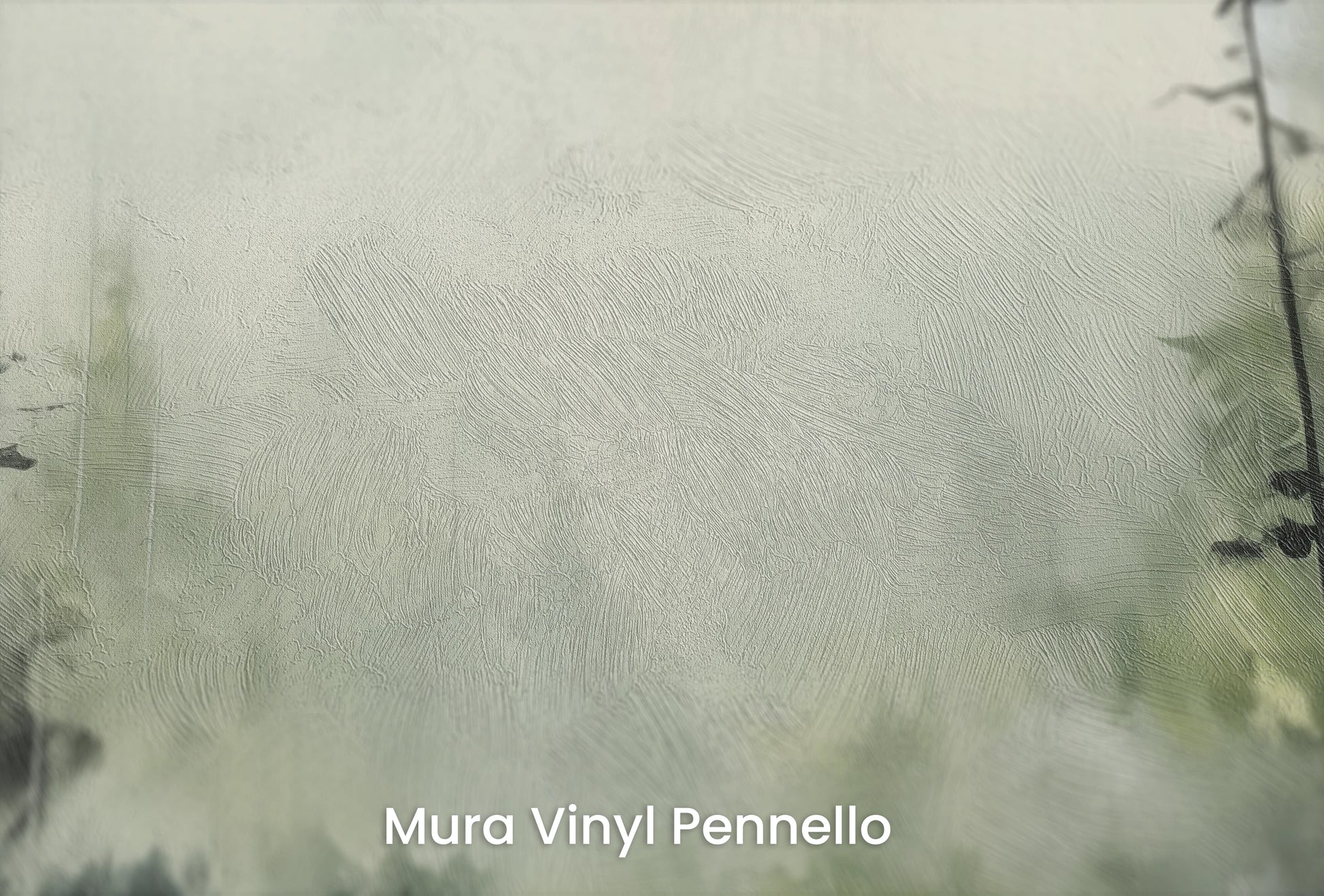 Zbliżenie na artystyczną fototapetę o nazwie Mglisty Las na podłożu Mura Vinyl Pennello - faktura pociągnięć pędzla malarskiego.