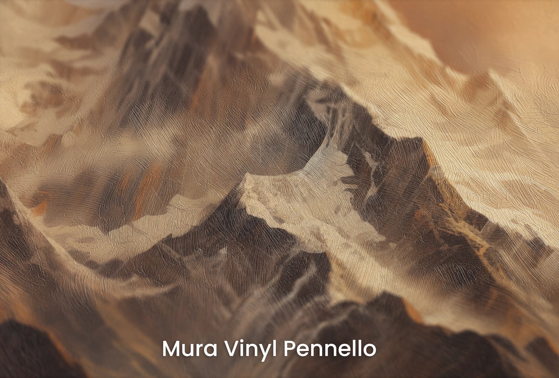 Zbliżenie na artystyczną fototapetę o nazwie Fiery Peaks na podłożu Mura Vinyl Pennello - faktura pociągnięć pędzla malarskiego.