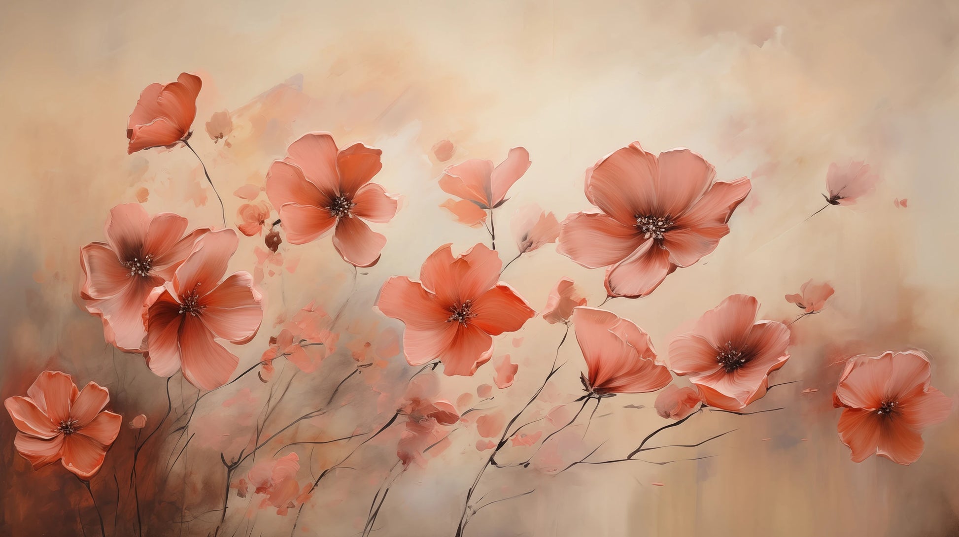Prezentacja całego wzoru fototapety o nazwie Misty Poppies
