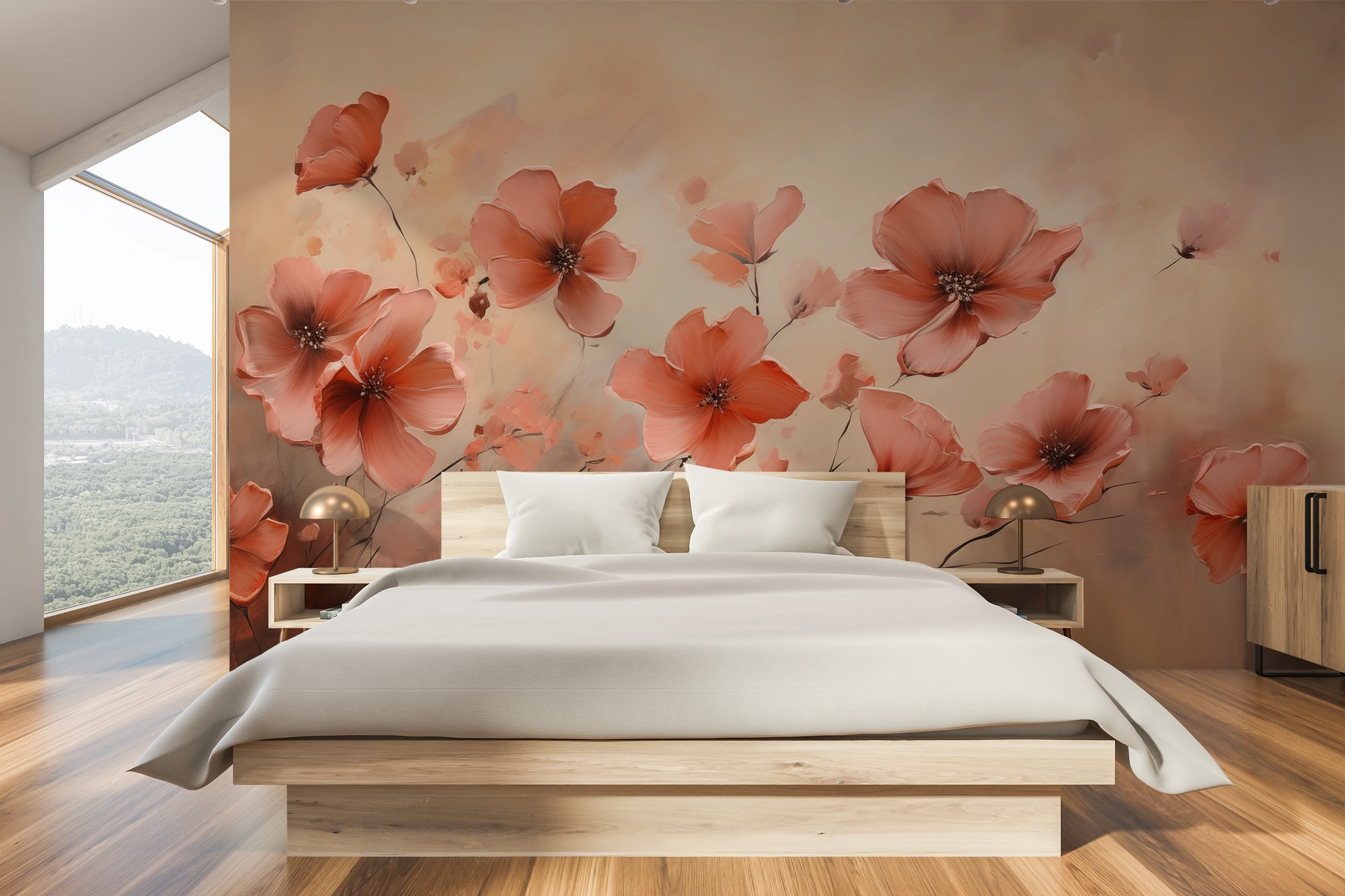 Fototapeta malowana o nazwie Misty Poppies pokazana w aranżacji wnętrza.