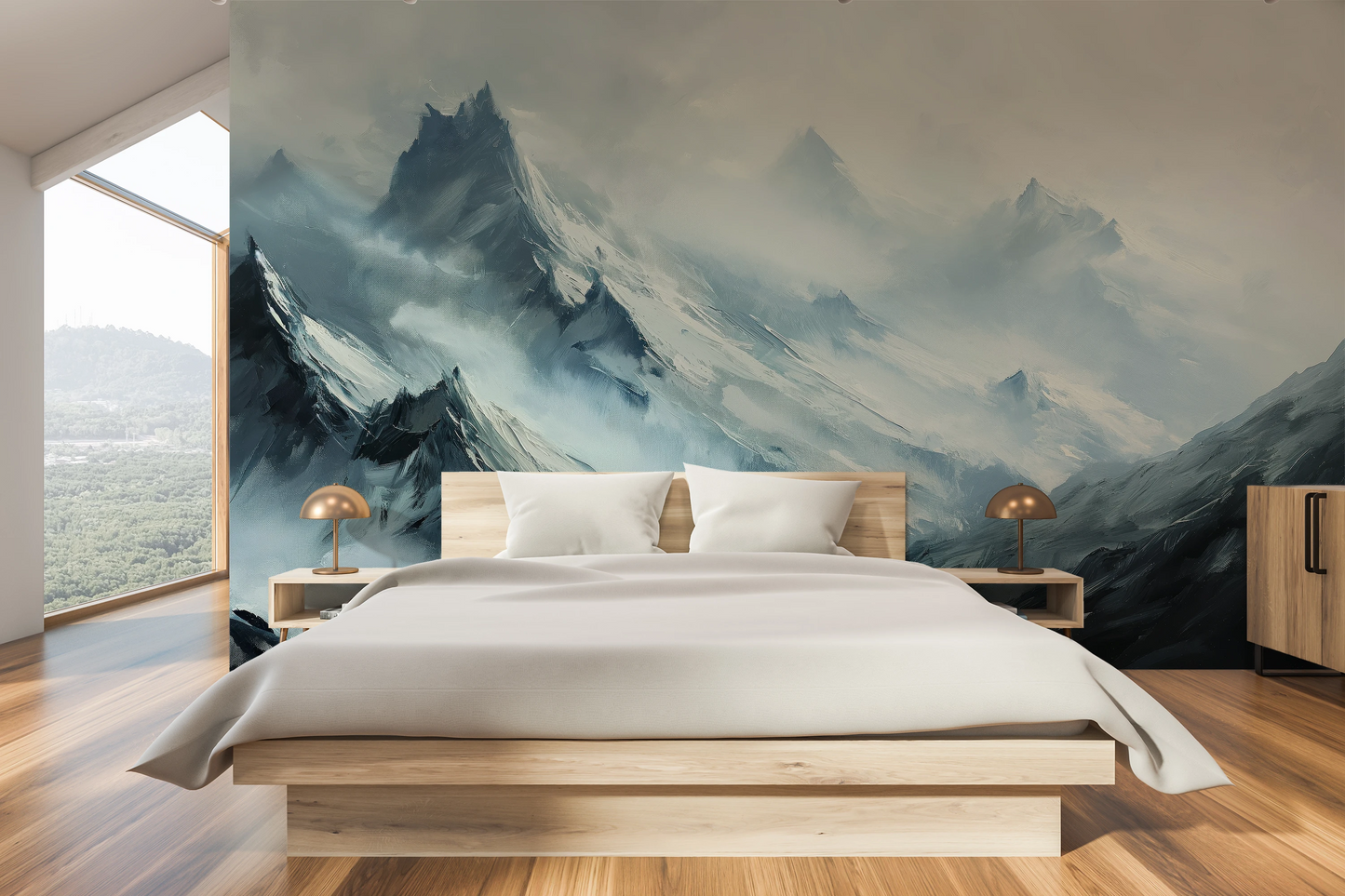 Wzór fototapety o nazwie Mystical Ridges pokazanej w kontekście pomieszczenia.