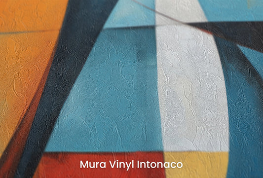 Zbliżenie na artystyczną fototapetę o nazwie Vibrant Abstraction na podłożu Mura Vinyl Intonaco - struktura tartego tynku.