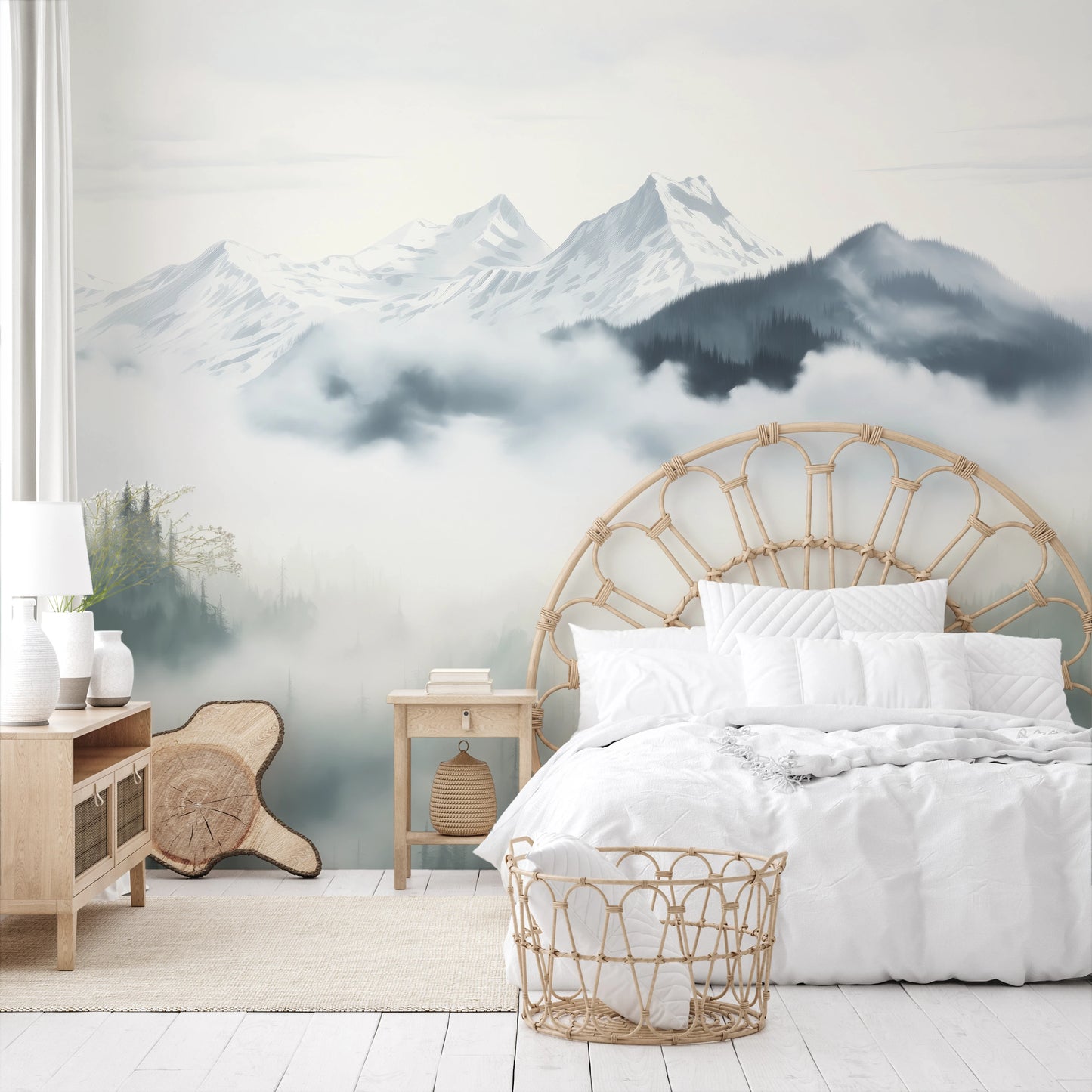 Fototapeta malowana o nazwie Ethereal Mountain Whisper pokazana w aranżacji wnętrza.