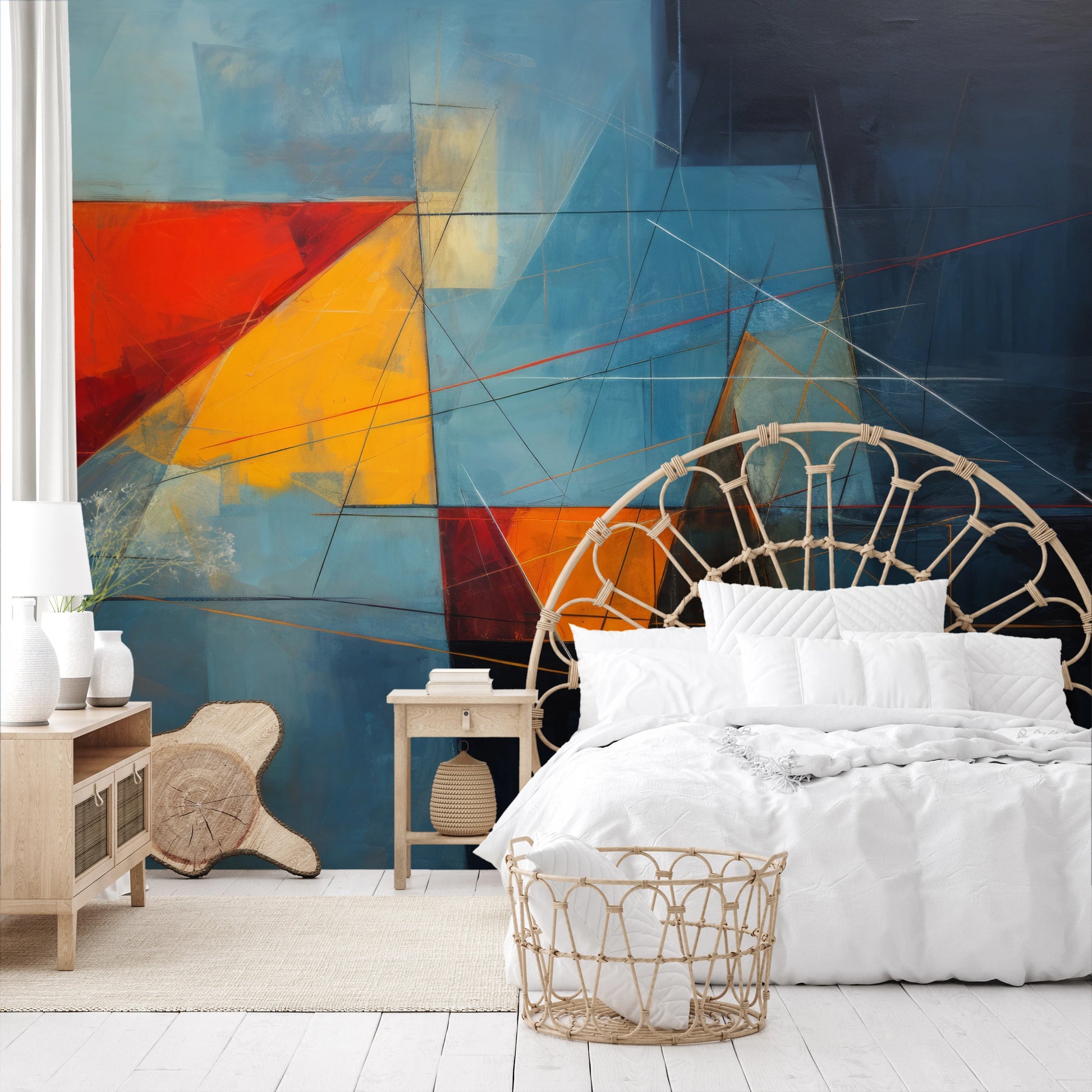 Wzór fototapety artystycznej o nazwie Dark Triangles pokazanej w aranżacji wnętrza.