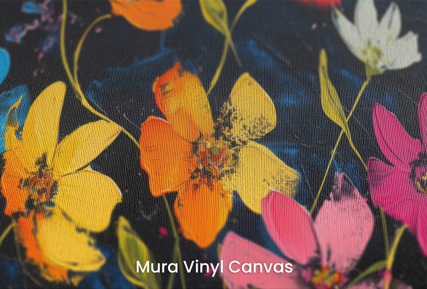 Zbliżenie na artystyczną fototapetę o nazwie Cosmic Garden na podłożu Mura Vinyl Canvas - faktura naturalnego płótna.