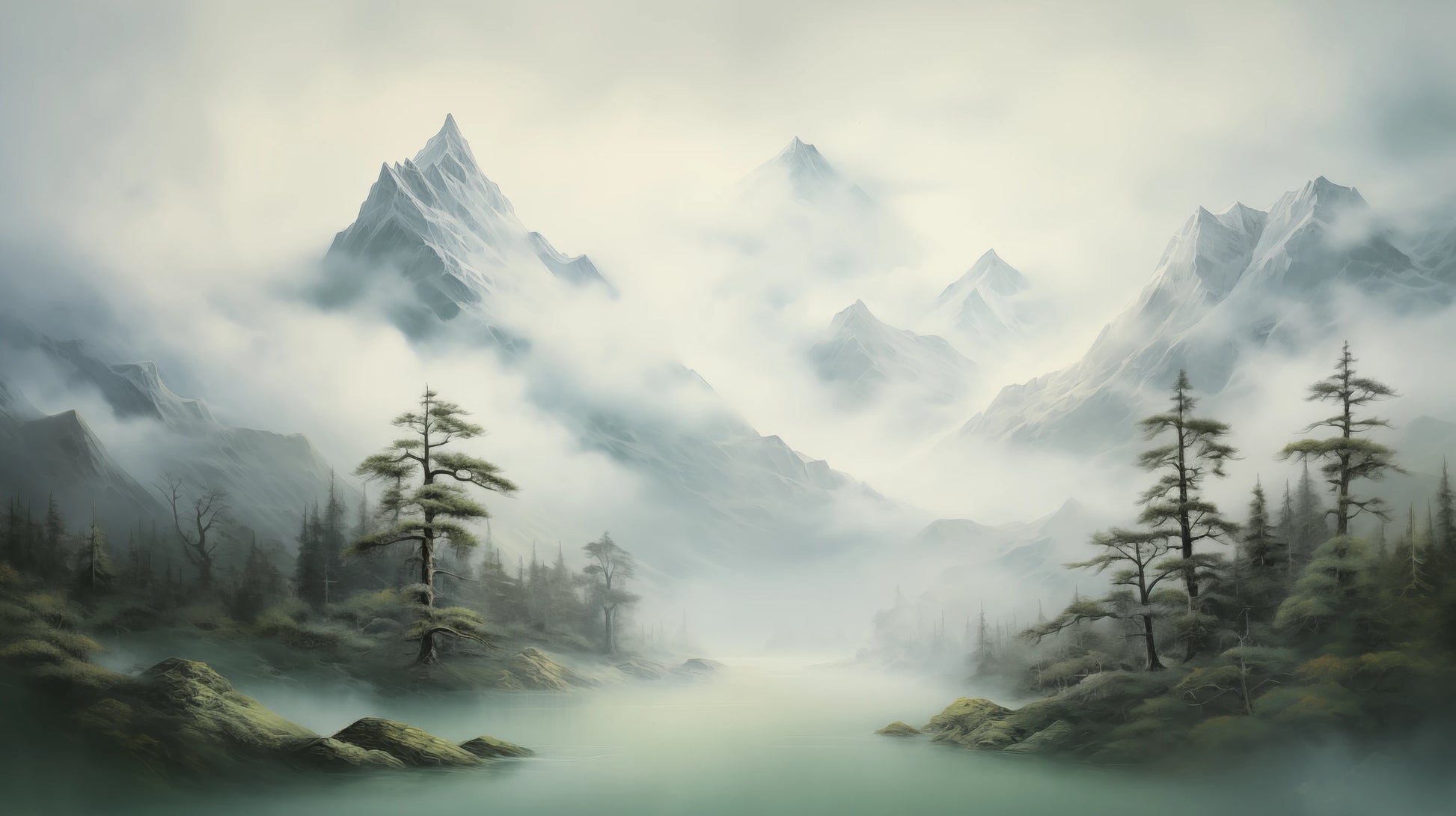 Prezentacja całego wzoru fototapety o nazwie Serene Mountain Lake