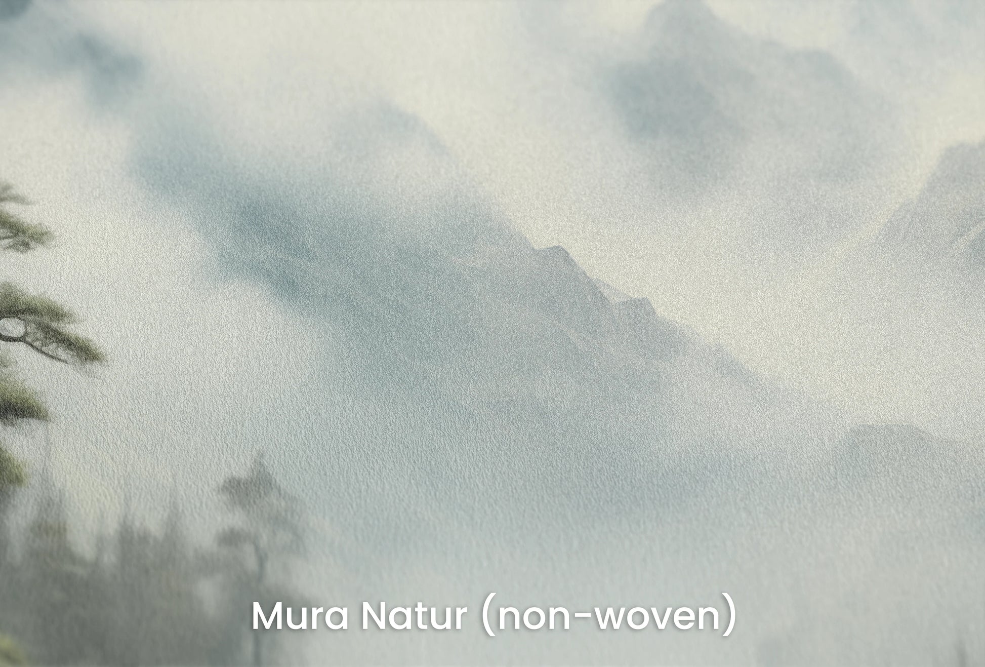 Zbliżenie na artystyczną fototapetę o nazwie Serene Mountain Lake na podłożu Mura Natur (non-woven) - naturalne i ekologiczne podłoże.