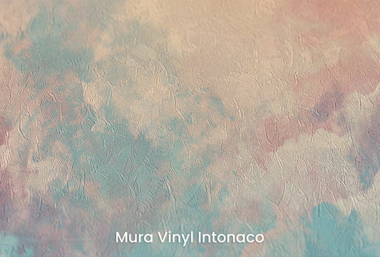 Zbliżenie na artystyczną fototapetę o nazwie Aqua Roseate na podłożu Mura Vinyl Intonaco - struktura tartego tynku.