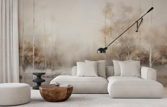 Wzór fototapety artystycznej o nazwie SERENE WATERS EDGE MURAL pokazanej w aranżacji wnętrza.