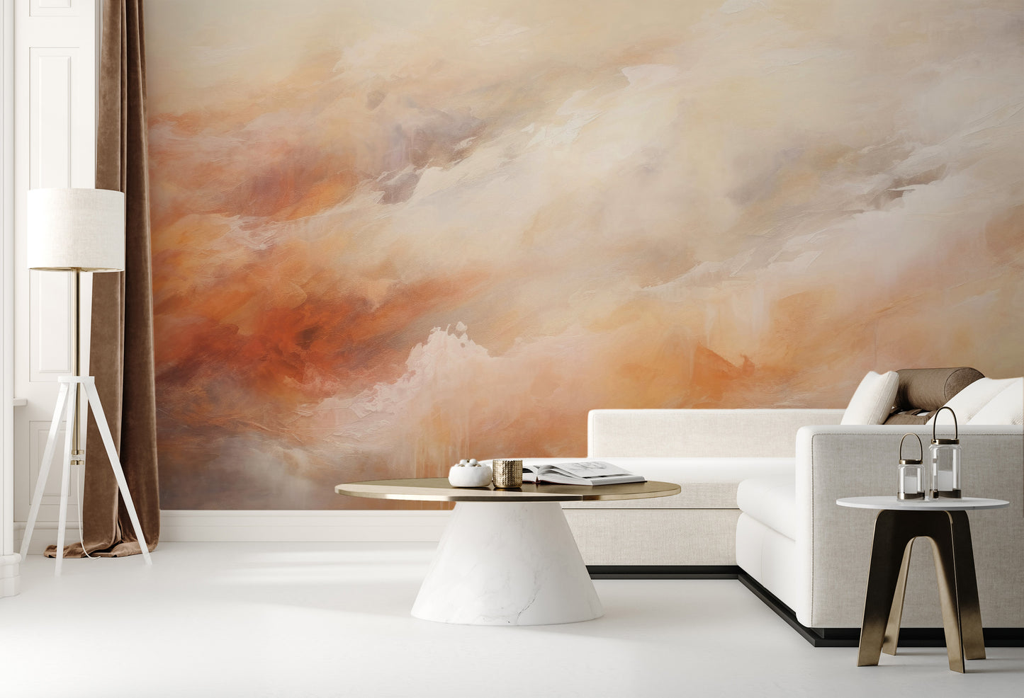 Wzór fototapety malowanej o nazwie ETHEREAL FLAME CANVAS pokazanej w aranżacji wnętrza.
