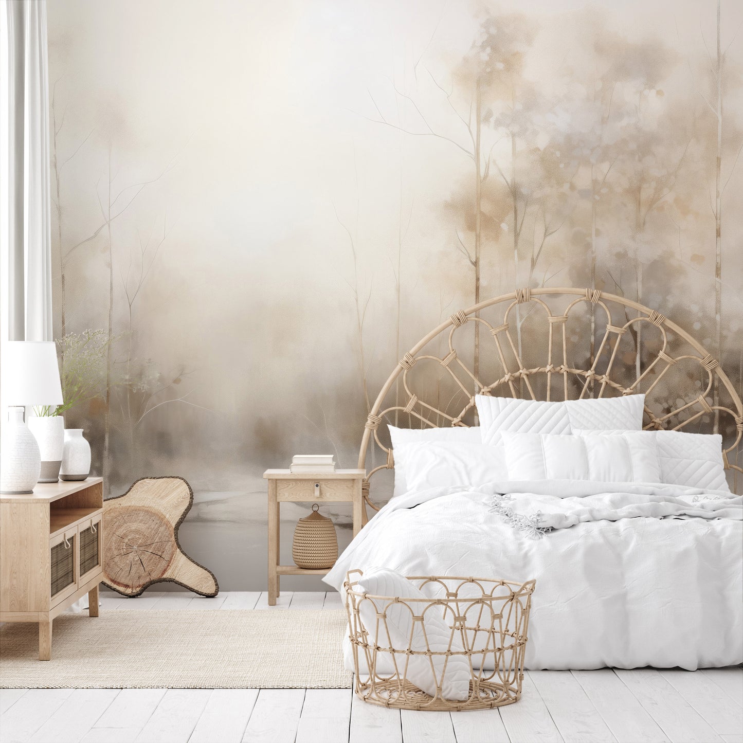 Wzór fototapety artystycznej o nazwie SERENE WATERS EDGE MURAL pokazanej w aranżacji wnętrza.