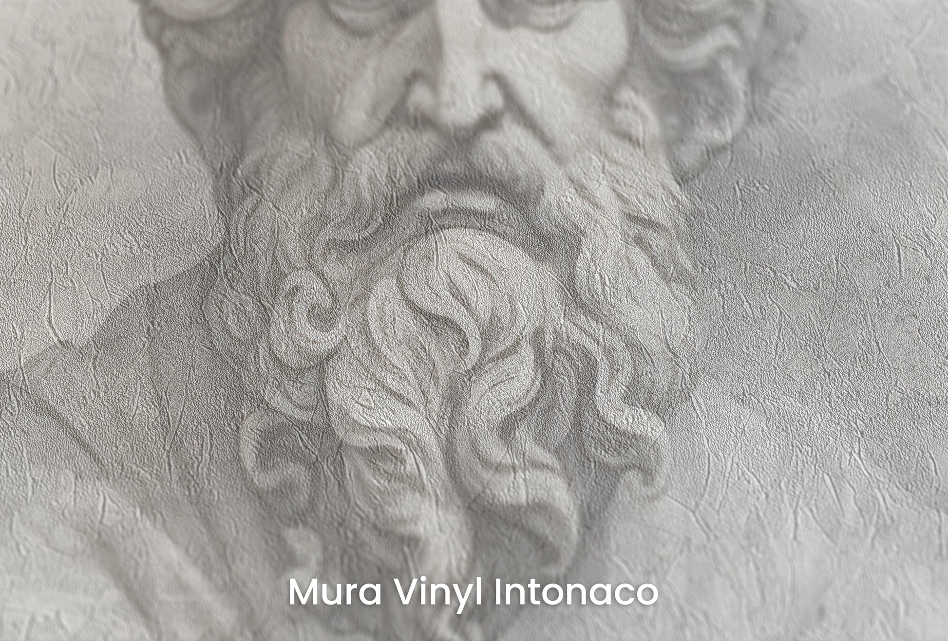 Zbliżenie na artystyczną fototapetę o nazwie Epicurus's Legacy na podłożu Mura Vinyl Intonaco - struktura tartego tynku.