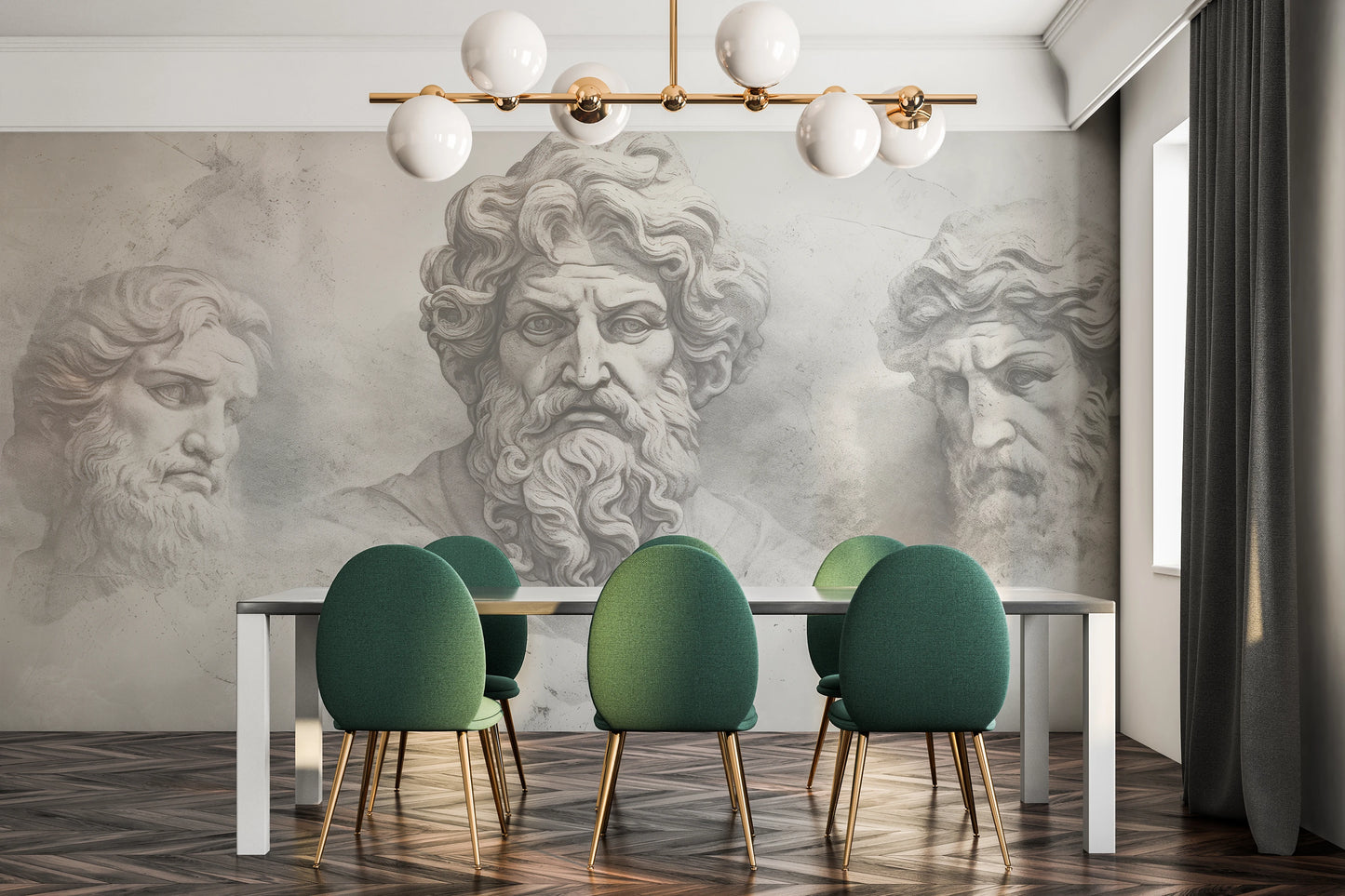Wzór fototapety o nazwie Epicurus's Legacy pokazanej w kontekście pomieszczenia.