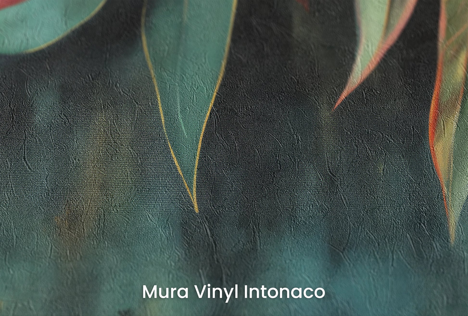 Zbliżenie na artystyczną fototapetę o nazwie Vibrant Fall na podłożu Mura Vinyl Intonaco - struktura tartego tynku.