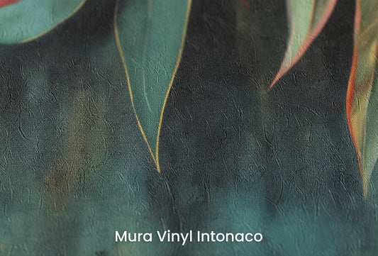 Zbliżenie na artystyczną fototapetę o nazwie Vibrant Fall na podłożu Mura Vinyl Intonaco - struktura tartego tynku.