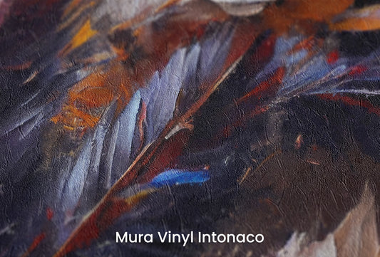 Zbliżenie na artystyczną fototapetę o nazwie Dark Elegance na podłożu Mura Vinyl Intonaco - struktura tartego tynku.