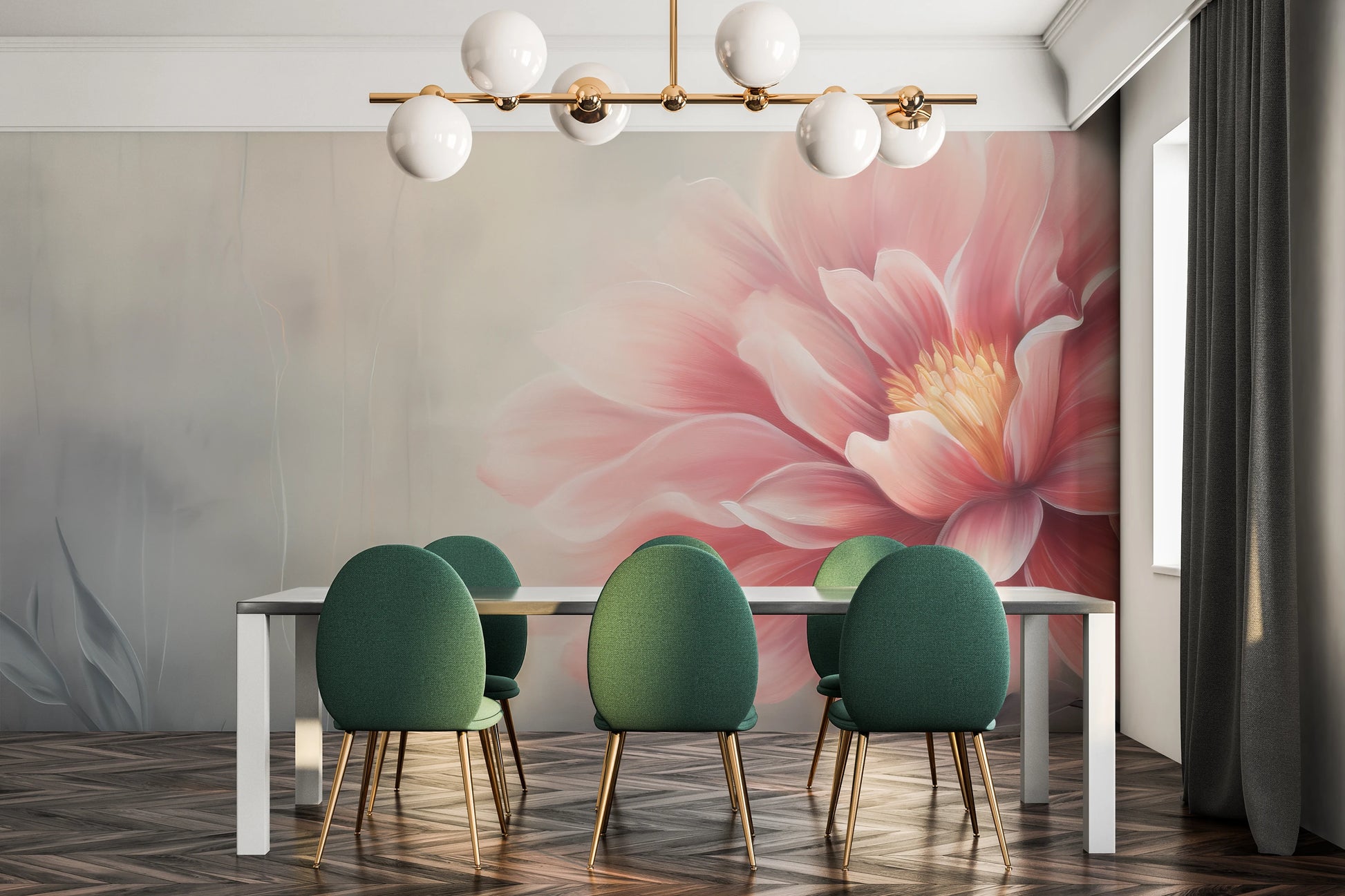 Fototapeta artystyczna o nazwie Coral Bloom pokazana w aranżacji wnętrza.