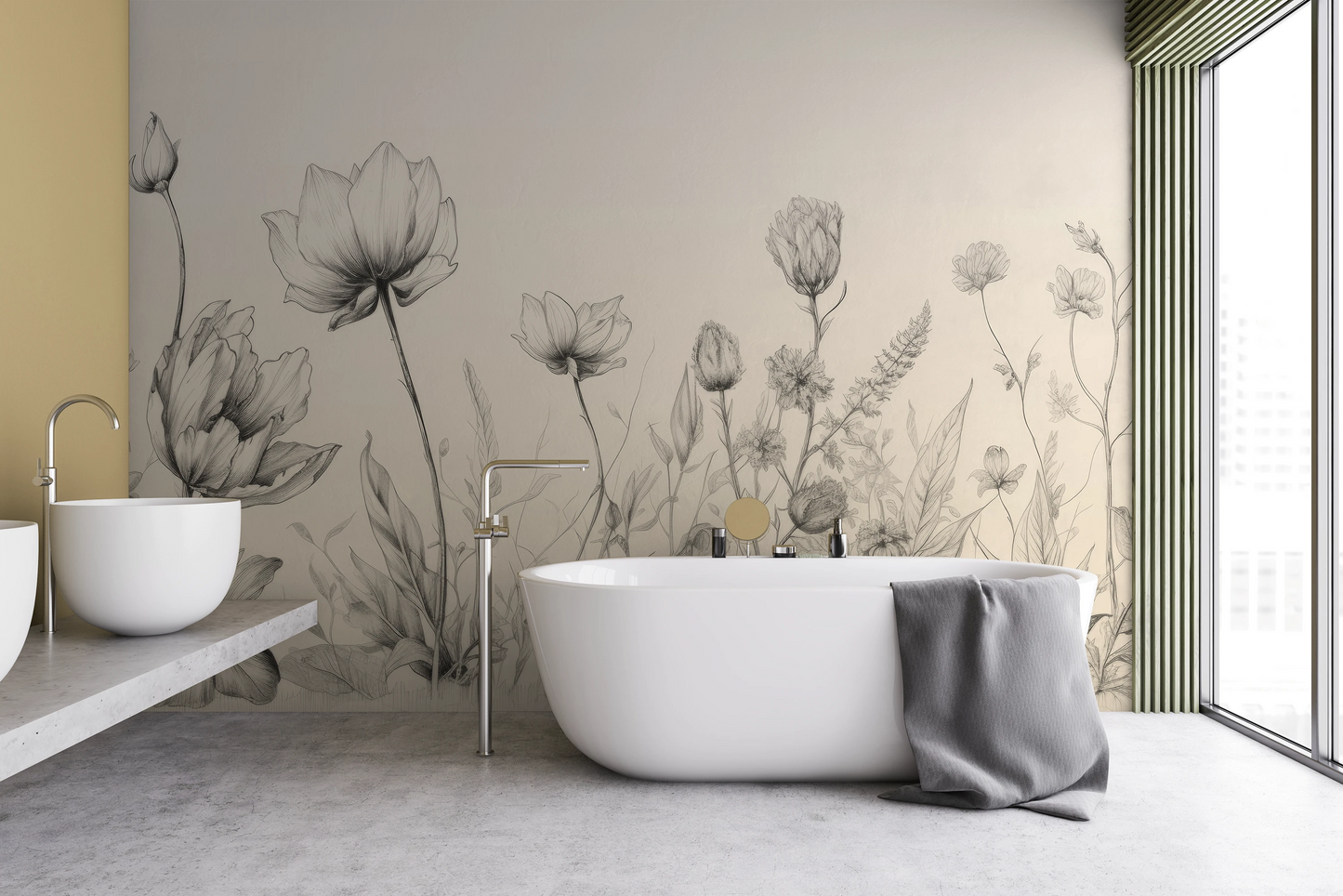 Wzór fototapety o nazwie Herbaceous Illustration pokazanej w kontekście pomieszczenia.