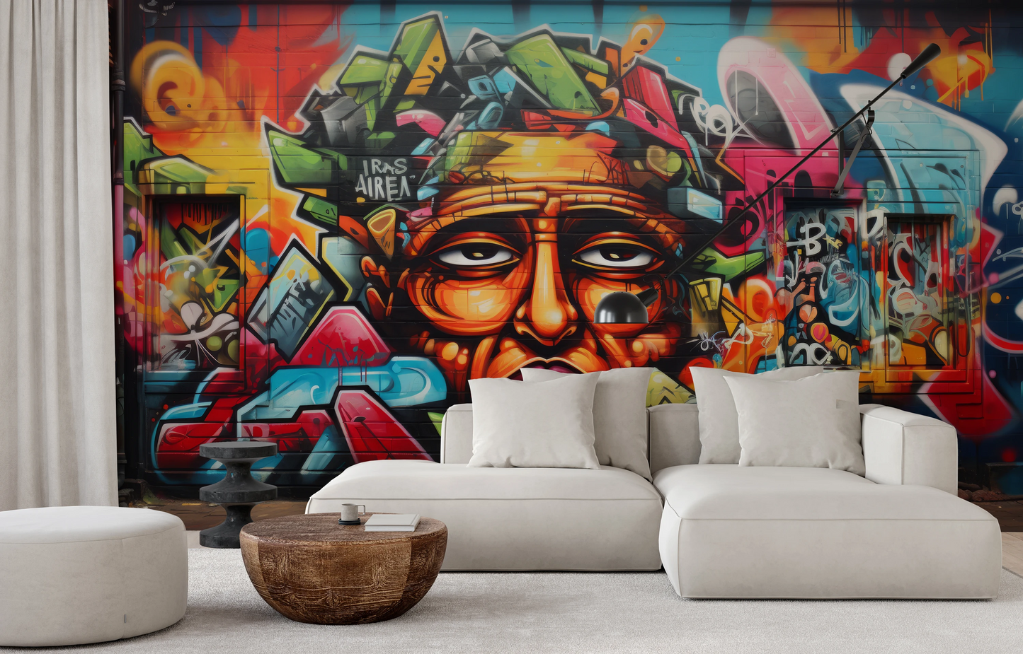 Zdjęcie prezentuje aranżację wnętrza z użyciem fototapety o nazwie Cultural Fusion pokazanej w aranżacji wnętrza.