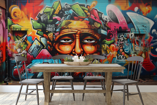 Wzór fototapety artystycznej o nazwie Cultural Fusion pokazanej w aranżacji wnętrza.