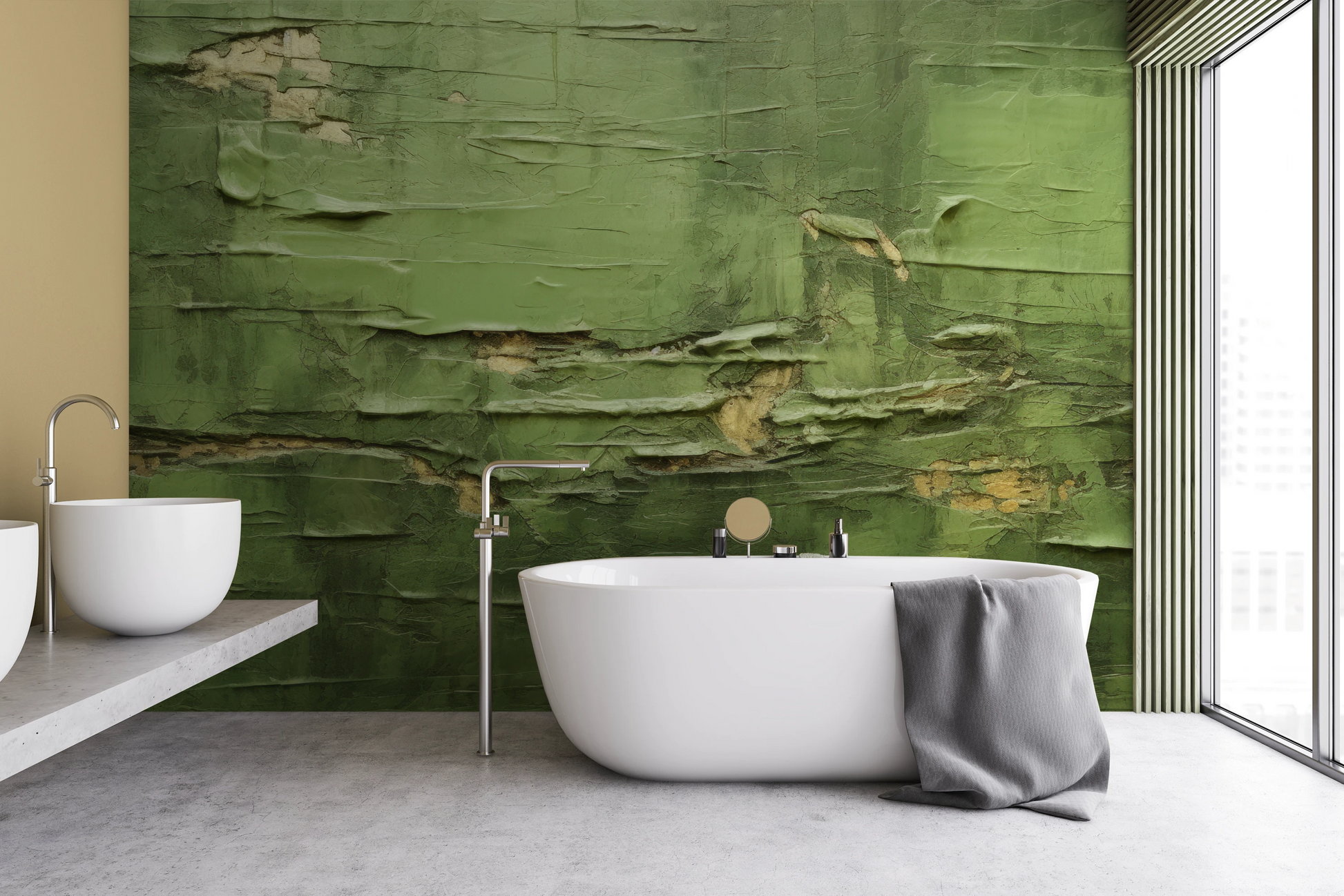 Wzór fototapety o nazwie Verdant Crumble pokazanej w kontekście pomieszczenia.