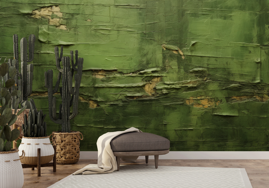 Wzór fototapety artystycznej o nazwie Verdant Crumble pokazanej w aranżacji wnętrza.
