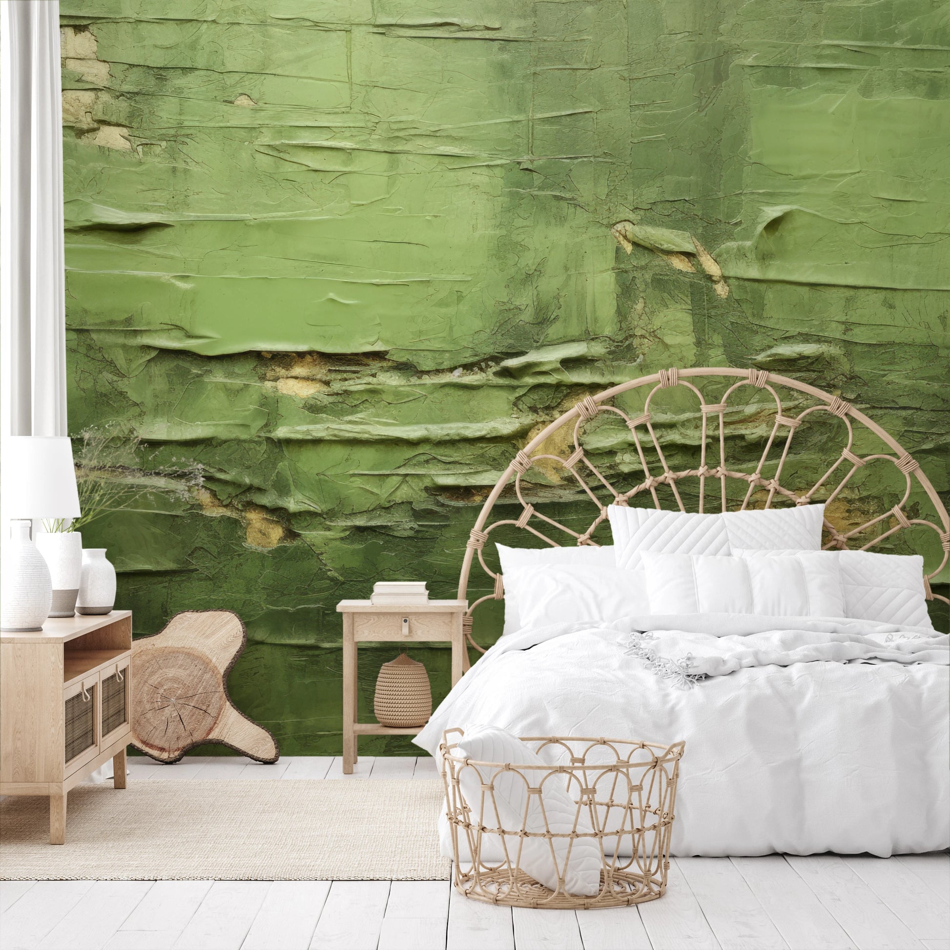 Fototapeta artystyczna o nazwie Verdant Crumble pokazana w aranżacji wnętrza.