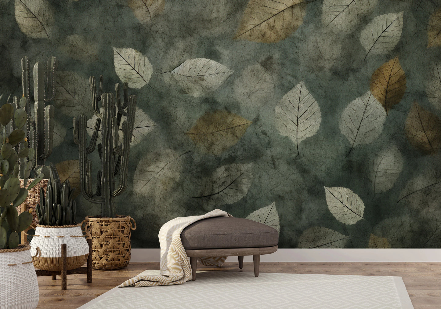 Wzór fototapety artystycznej o nazwie Veiled Canopy pokazanej w aranżacji wnętrza.