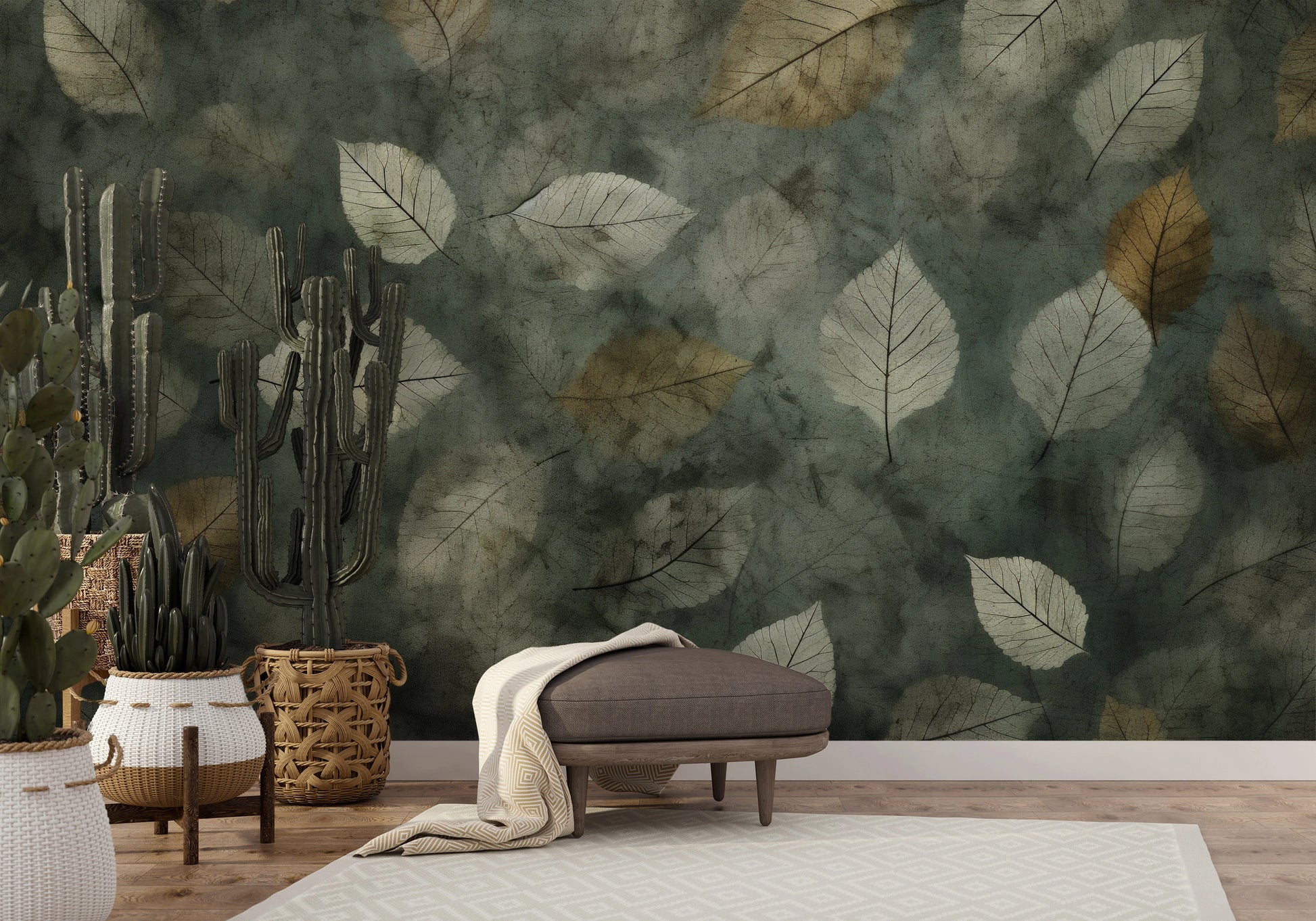 Wzór fototapety artystycznej o nazwie Veiled Canopy pokazanej w aranżacji wnętrza.