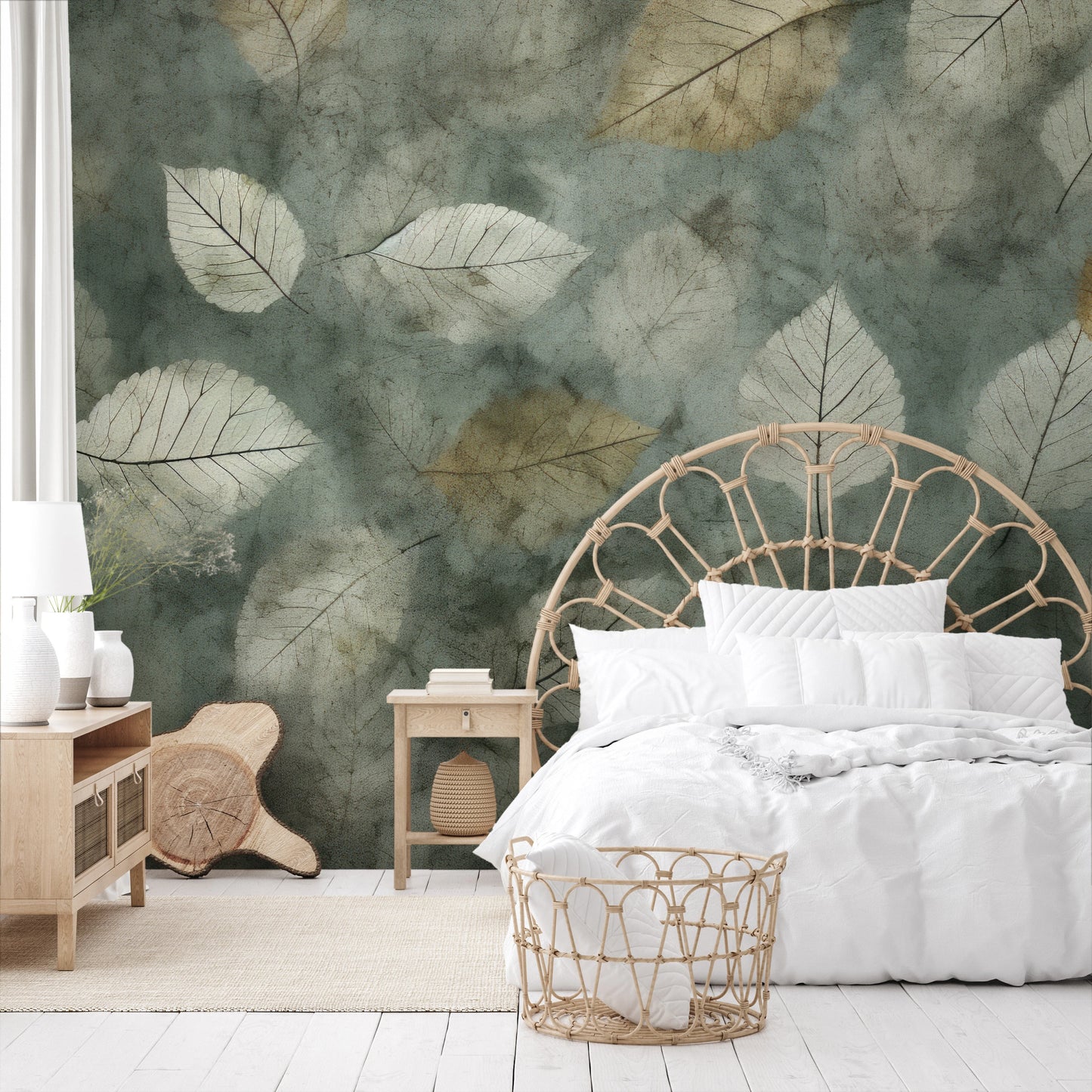 Wzór fototapety artystycznej o nazwie Veiled Canopy pokazanej w aranżacji wnętrza.