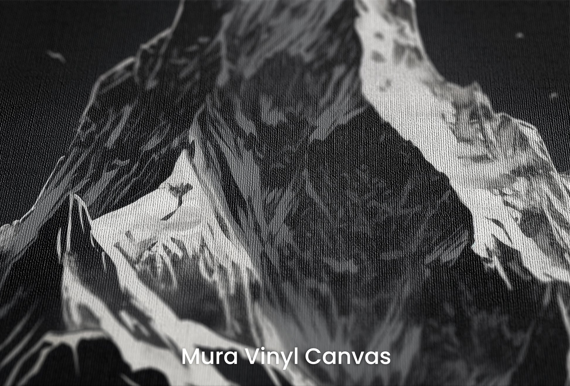 Zbliżenie na artystyczną fototapetę o nazwie Monochromatic Majesty na podłożu Mura Vinyl Canvas - faktura naturalnego płótna.