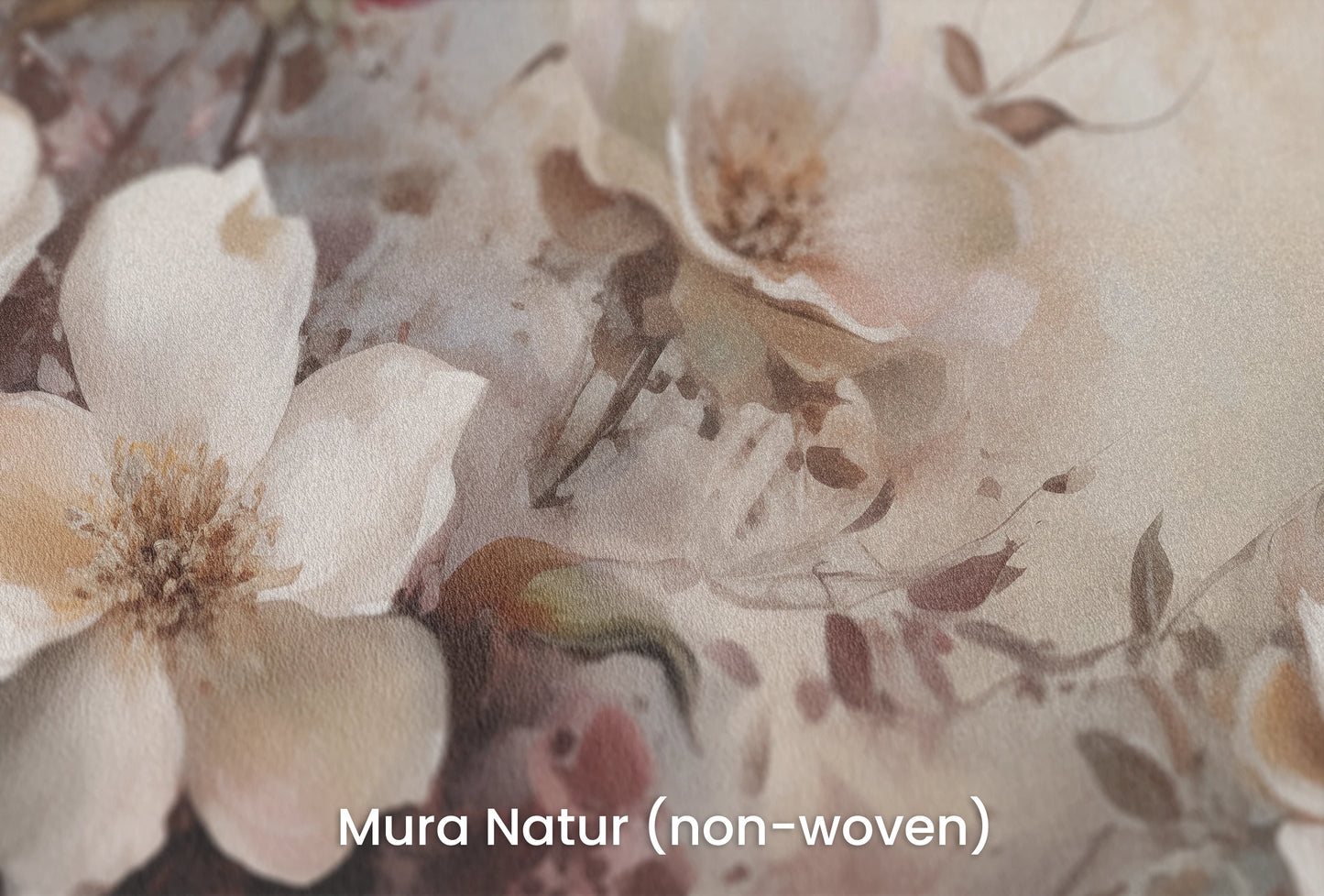 Zbliżenie na artystyczną fototapetę o nazwie Serene Magnolias na podłożu Mura Natur (non-woven) - naturalne i ekologiczne podłoże.