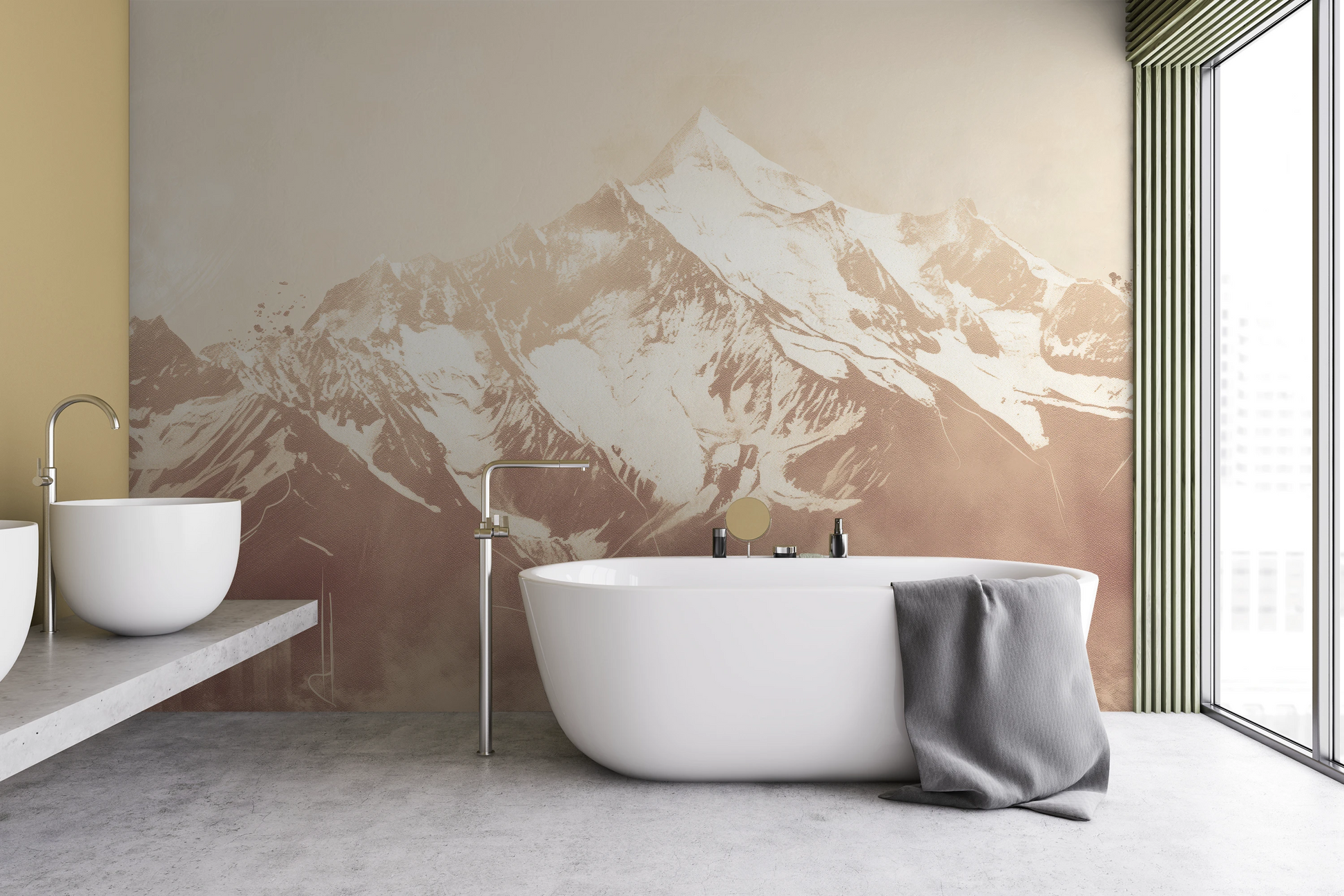 Fototapeta artystyczna o nazwie Sepia Summit pokazana w aranżacji wnętrza.