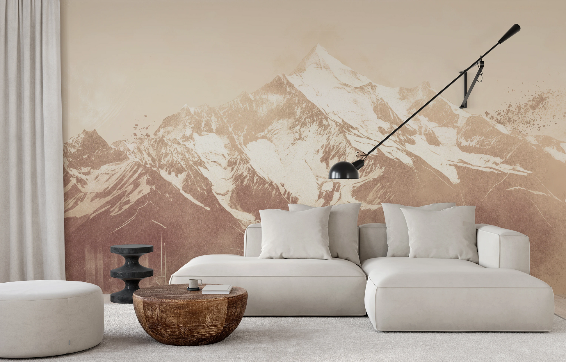 Fototapeta malowana o nazwie Sepia Summit pokazana w aranżacji wnętrza.