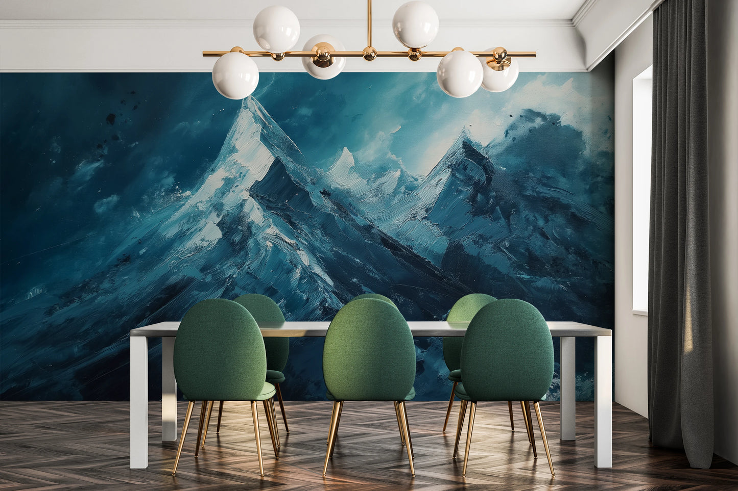 Fototapeta malowana o nazwie Sapphire Peaks pokazana w aranżacji wnętrza.