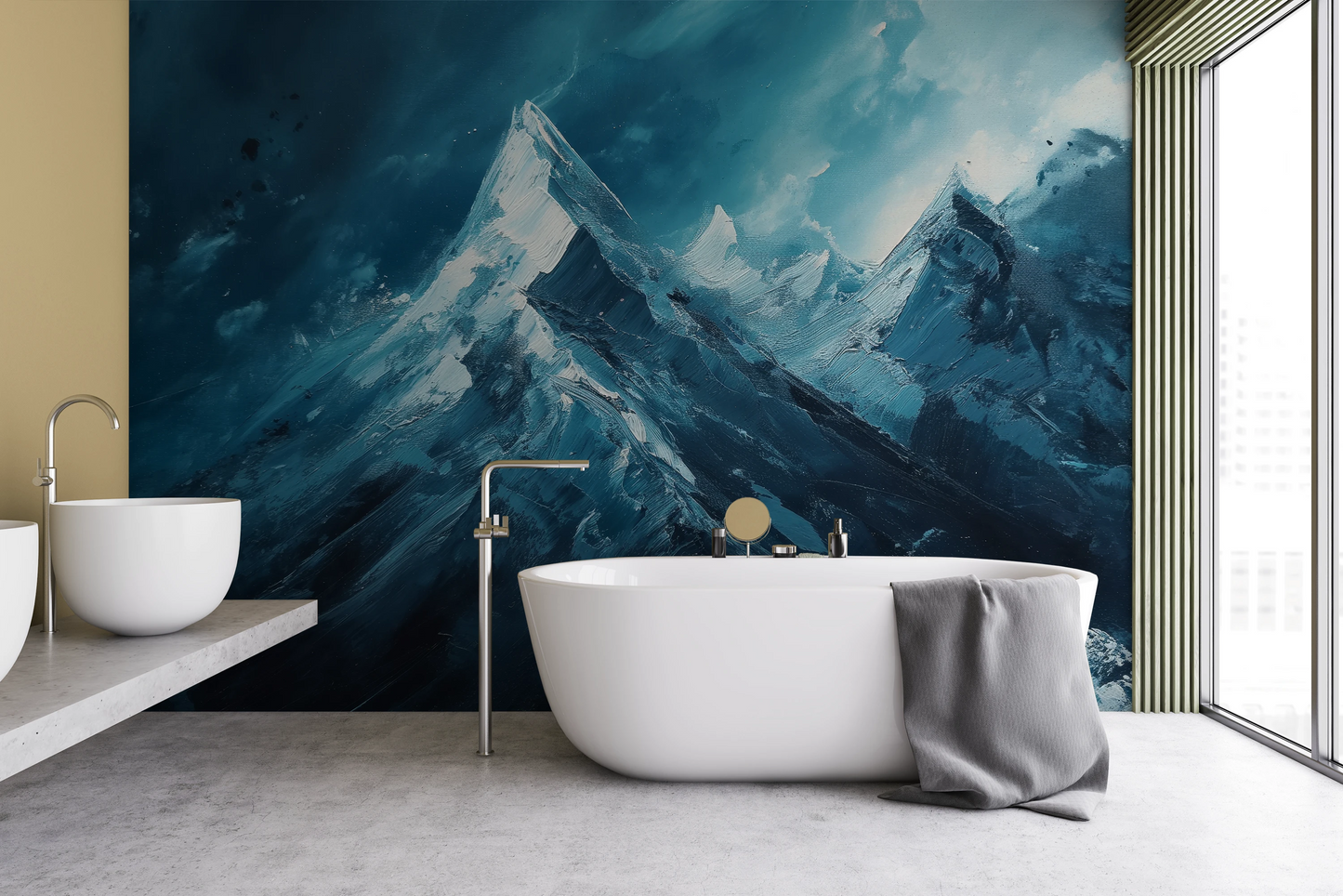 Fototapeta artystyczna o nazwie Sapphire Peaks pokazana w aranżacji wnętrza.