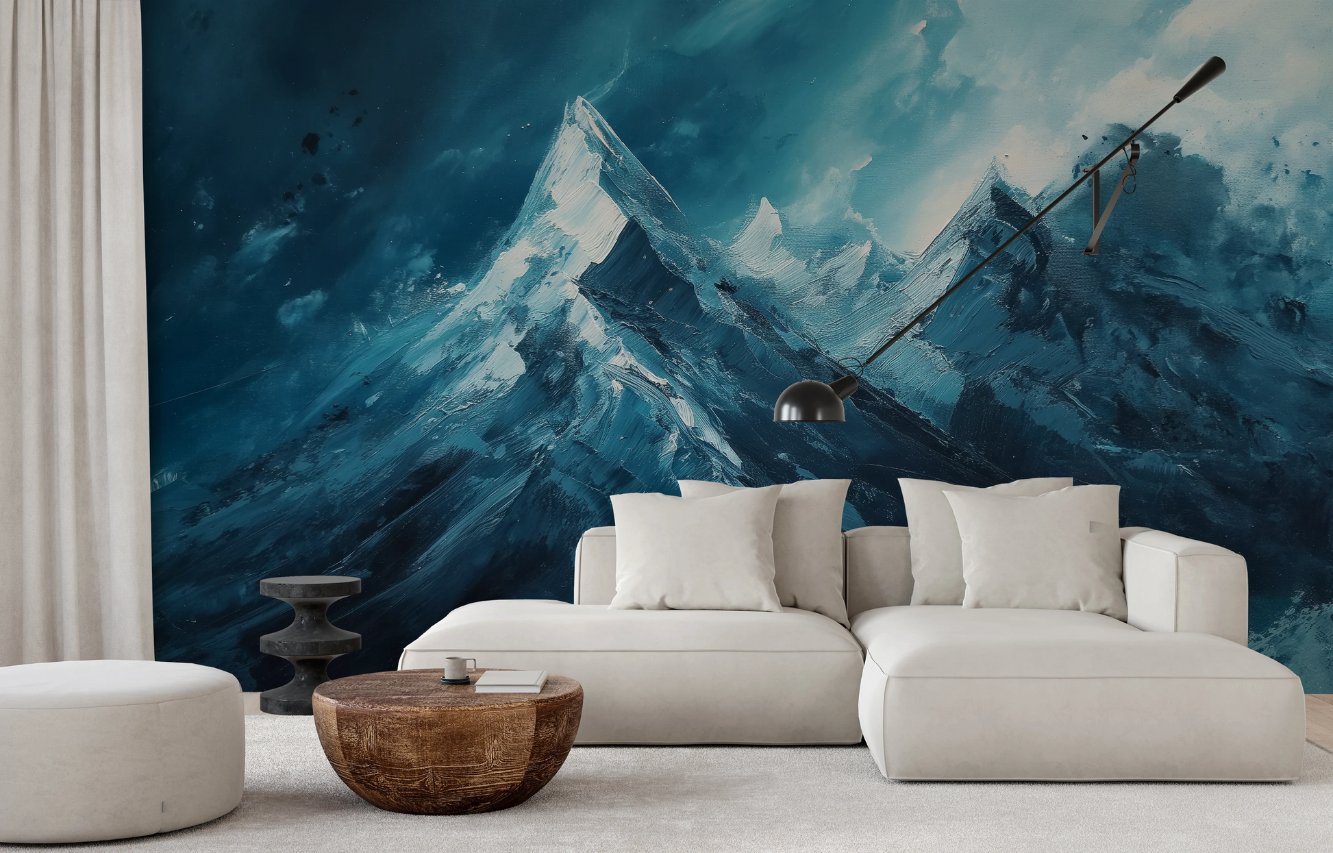 Wzór fototapety o nazwie Sapphire Peaks pokazanej w kontekście pomieszczenia.