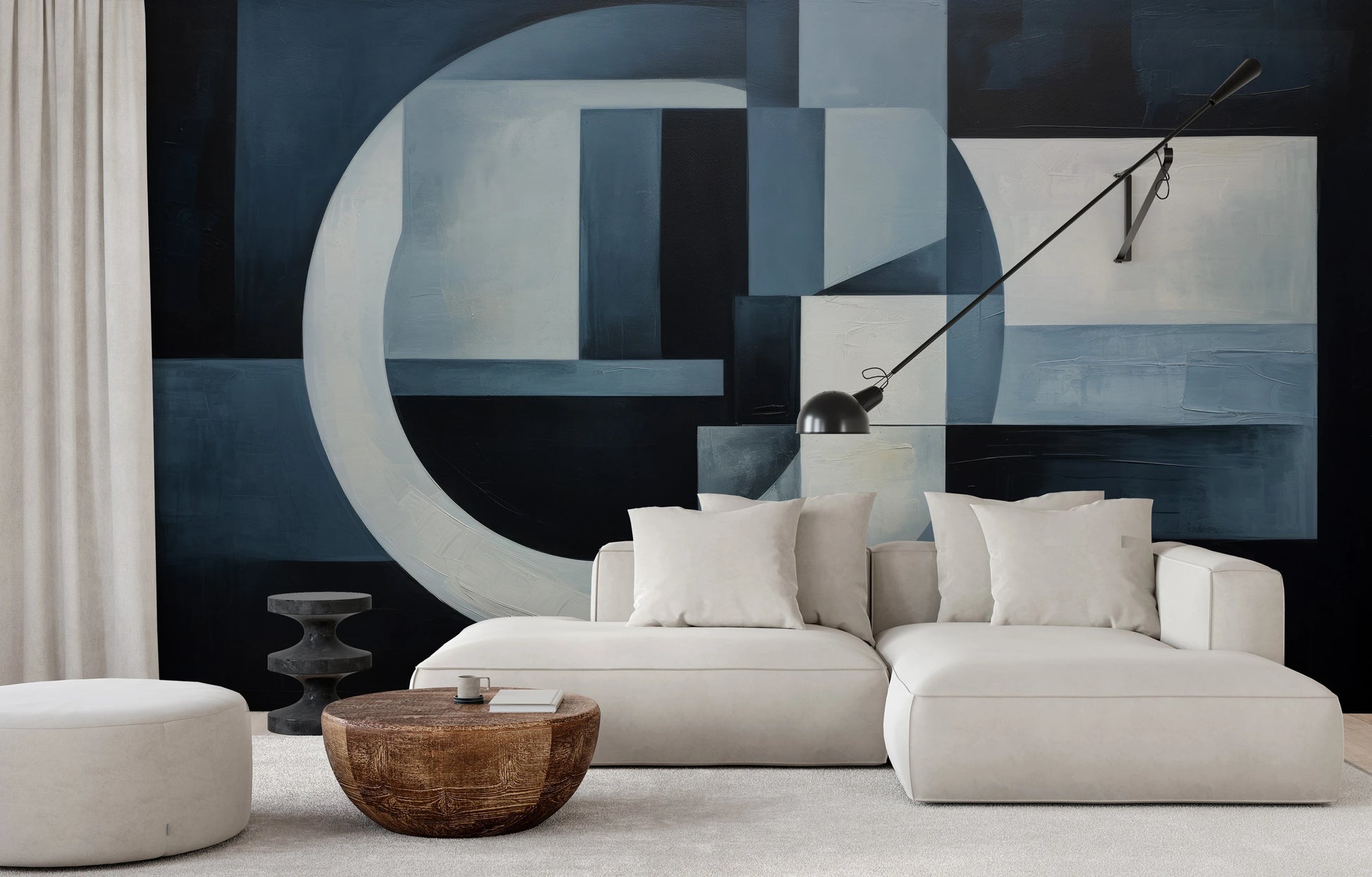 Fototapeta artystyczna o nazwie Crescent Moon Geometry pokazana w aranżacji wnętrza.