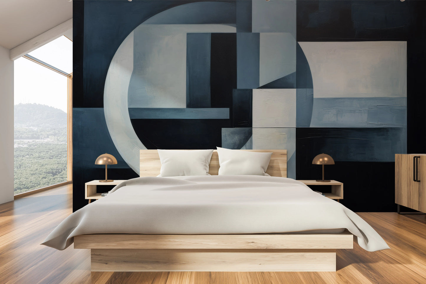 Fototapeta malowana o nazwie Crescent Moon Geometry pokazana w aranżacji wnętrza.