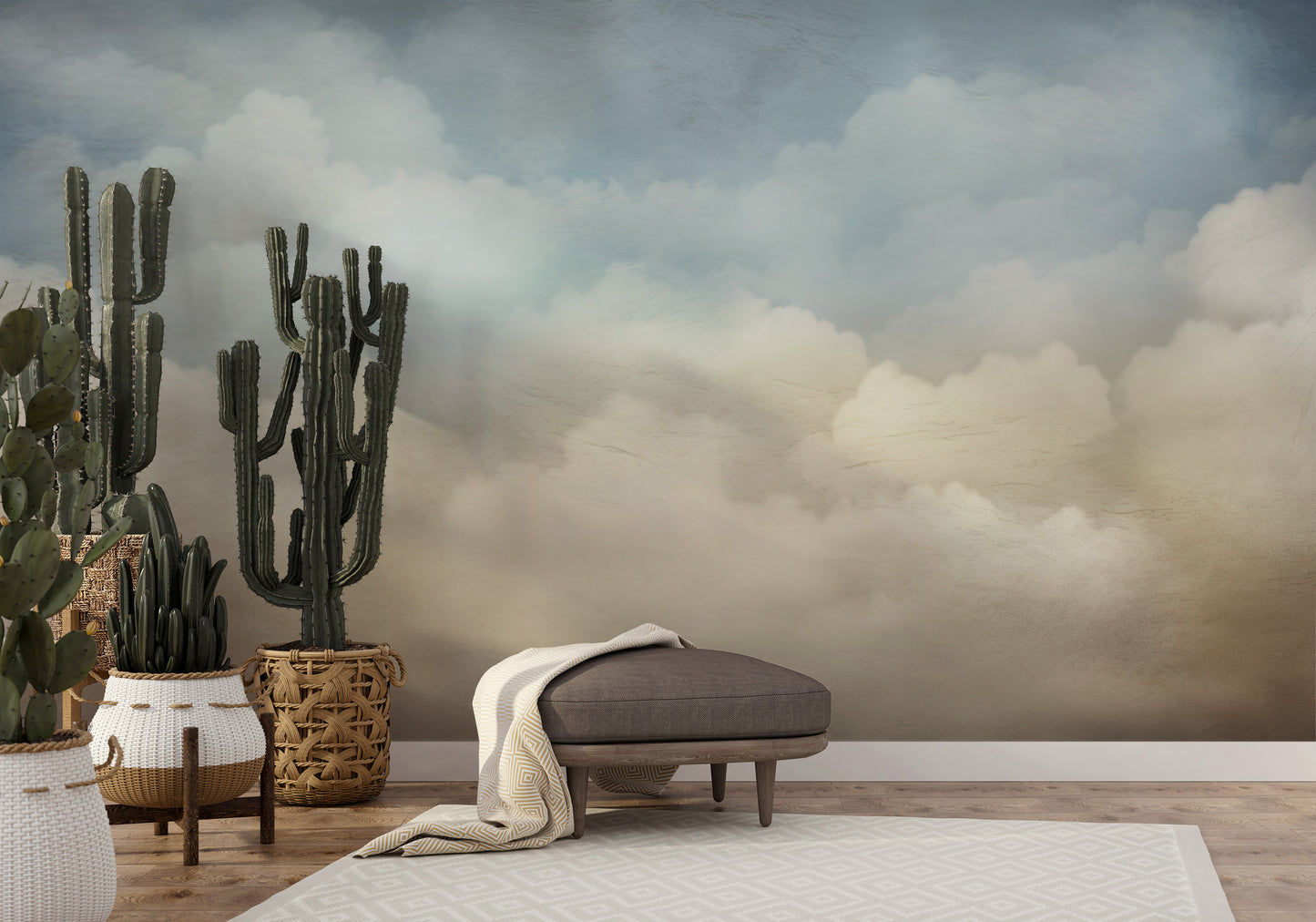 Wzór fototapety o nazwie CLOUDS OF SERENE MAJESTY pokazanej w kontekście pomieszczenia.